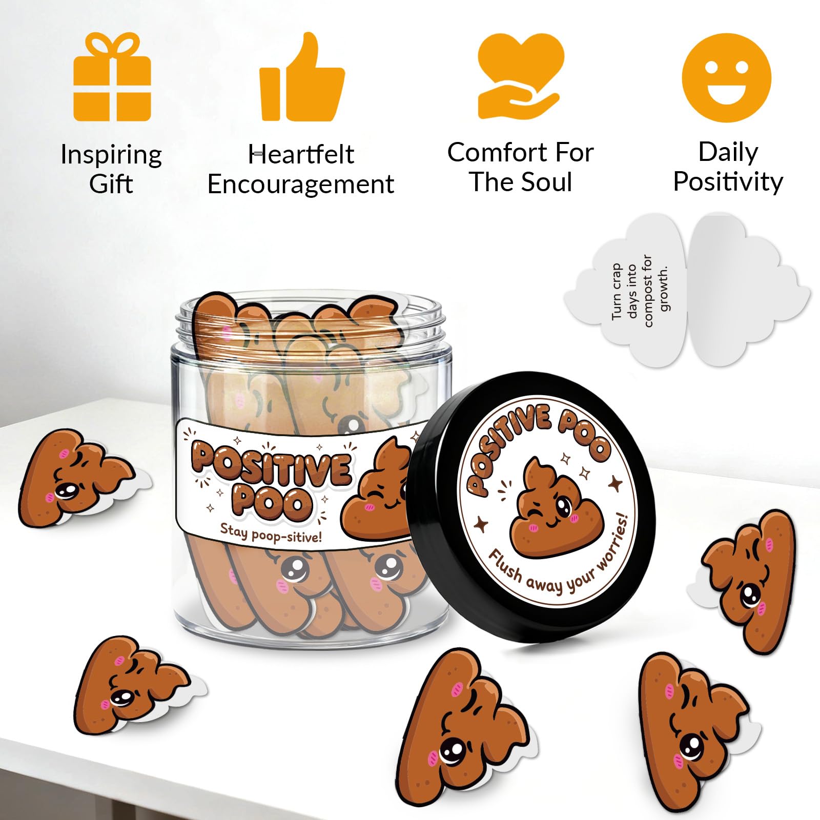 MAYJOYDIY Positive Poo Jar 80 Affirmation Cards for Women Men Positive Emotional Support Jar 7 x 8.5cm Funny Poop Desk Accessories Gift for Family Corwoker Friends Teacher Students - Image 4