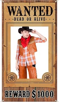 West Wanted Photo Booth Prop Selfie Frames Western Cowboy Party Decorations Rodeo Backdrop Photoshoot and Wanted Photo Booth for Wild Western Cowboy Cowgirl Rustic Party Supplies