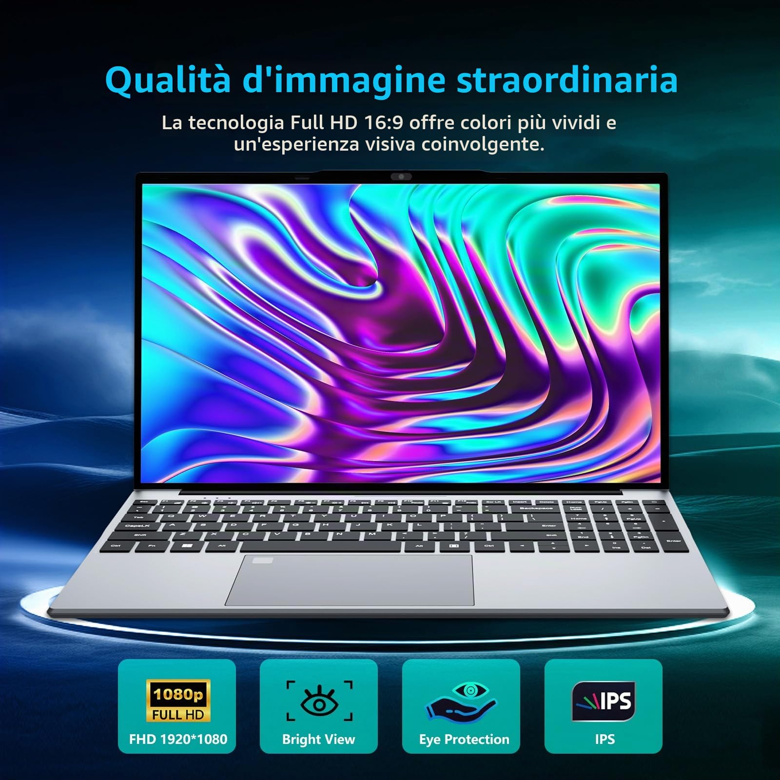 Portatile PC 15,6 pollici con Office 365, Notebook 16GB RAM SSD 1 TB Celeron N95, Computer portatile 1920 * 1080 FHD WiFi5, Win 11 Pro Laptop con Touch ID tastiera retroilluminata full size