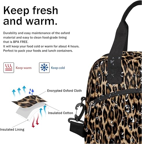 Miniatura 6 de Lonchera con estampado de leopardo de animales, bolsa aisladaenfriadora para mujeres, hombres, niñas, niños, con estampado de piel de guepardo,
