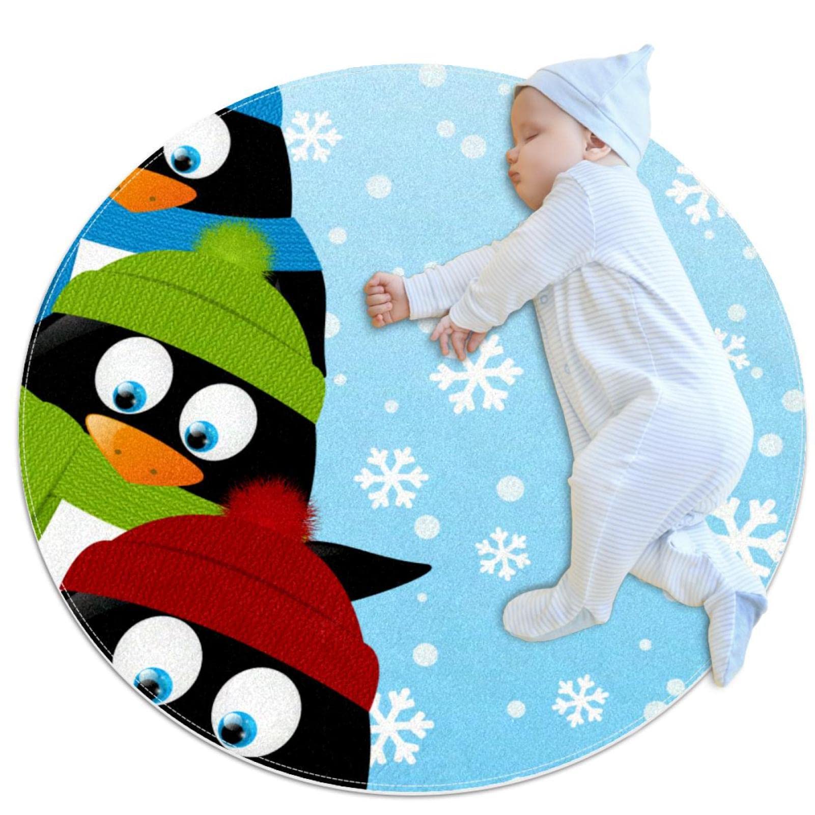 Tapis de jeu pour enfants JDEZ fini le sol froid tapis penguins mignons rond 80cm filles garçons