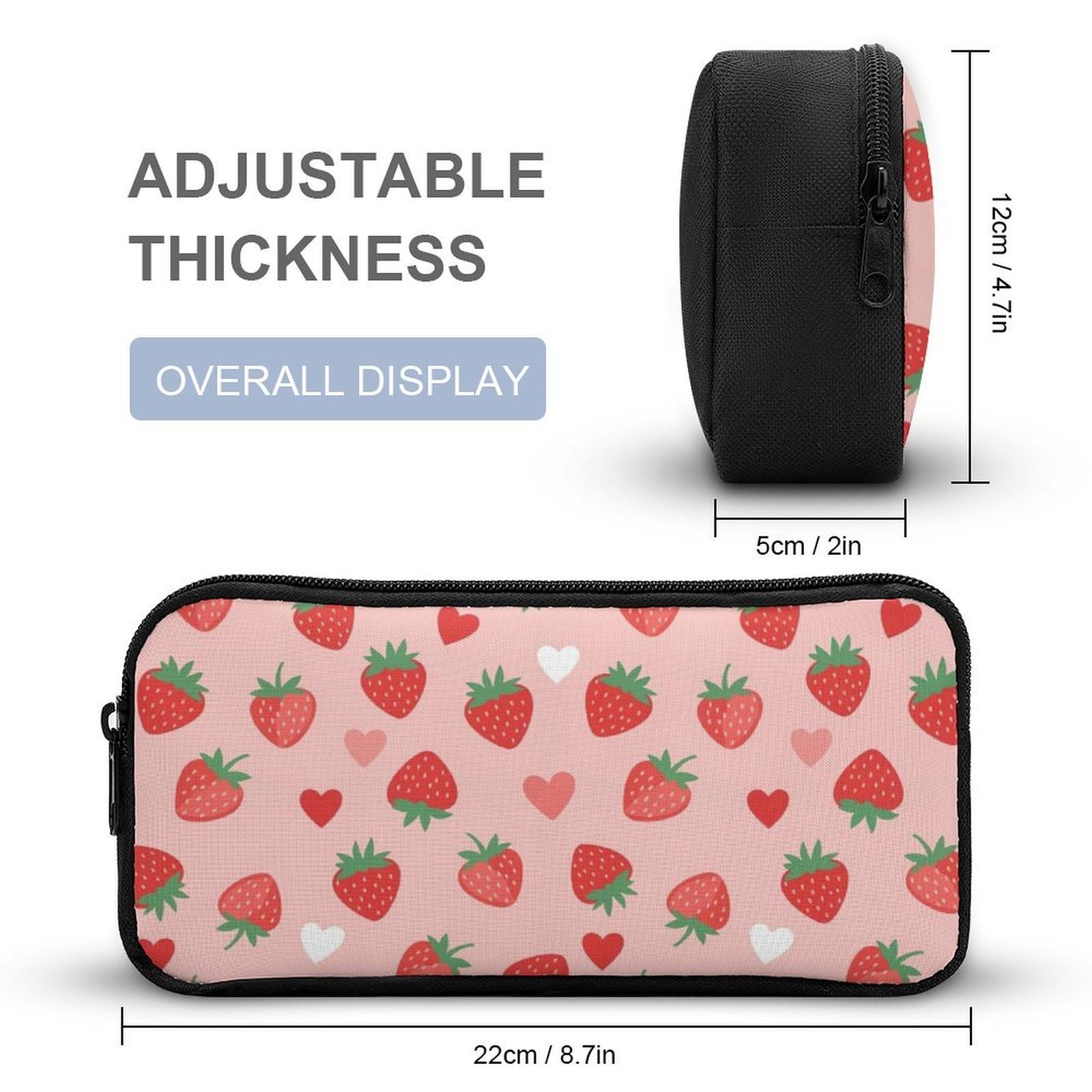 Sac à dos avec boîte à lunch, sac de rangement, ensemble cartable fraise et cosmétiques