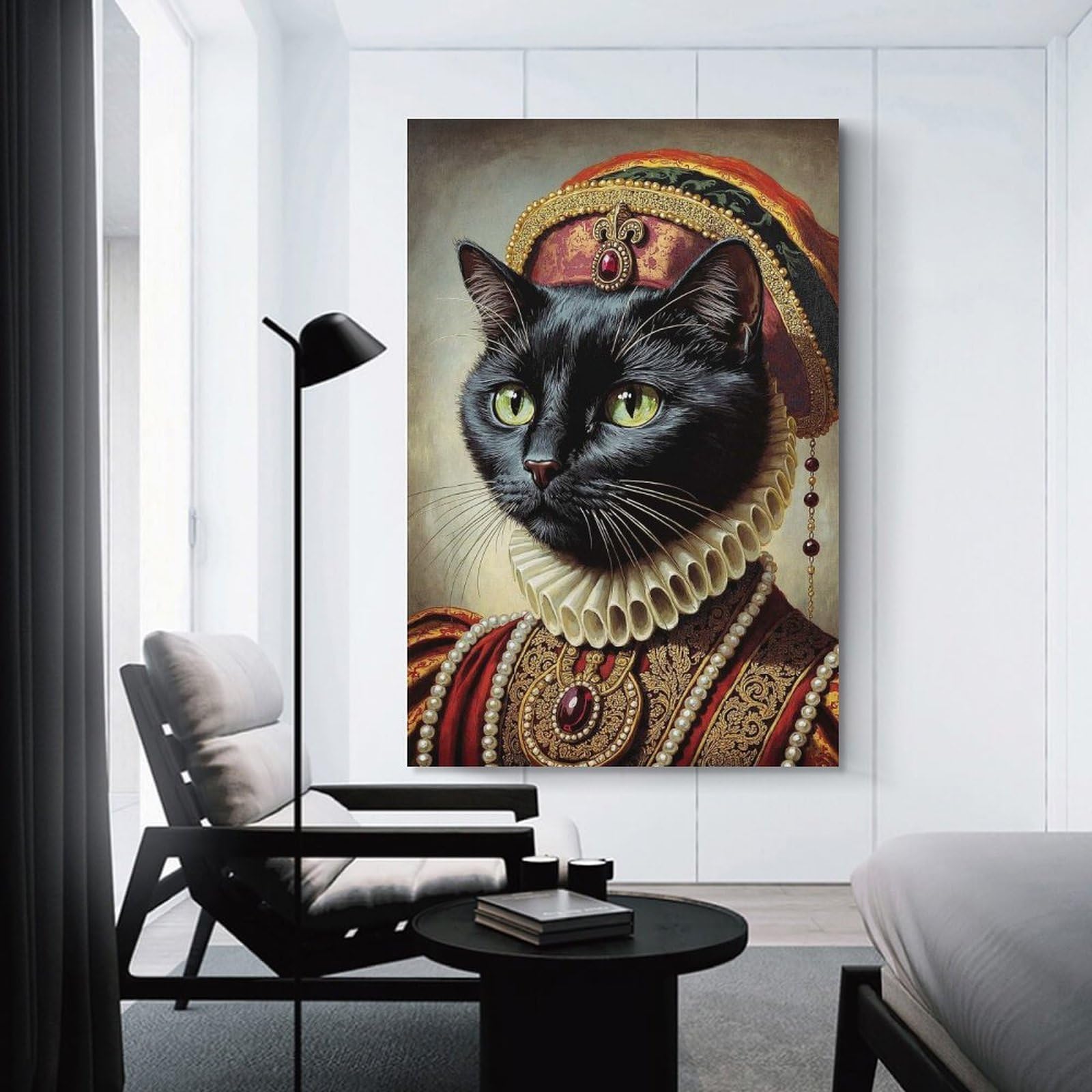 Junmoney Regal Black Cat Portrait Wall Picture Print 20x30inch(50x75cm), for Home Walls, Creative Rooms Or Shared Spaces, Stylish Home Artwork for Focal Walls