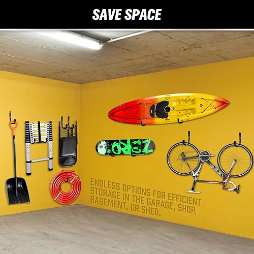 Miniatura 8 de Ganchos de almacenamiento de garaje resistentes, 6 ganchos de bicicleta para pared de garaje, ganchos de garaje utilitarios, gancho en J de montaje