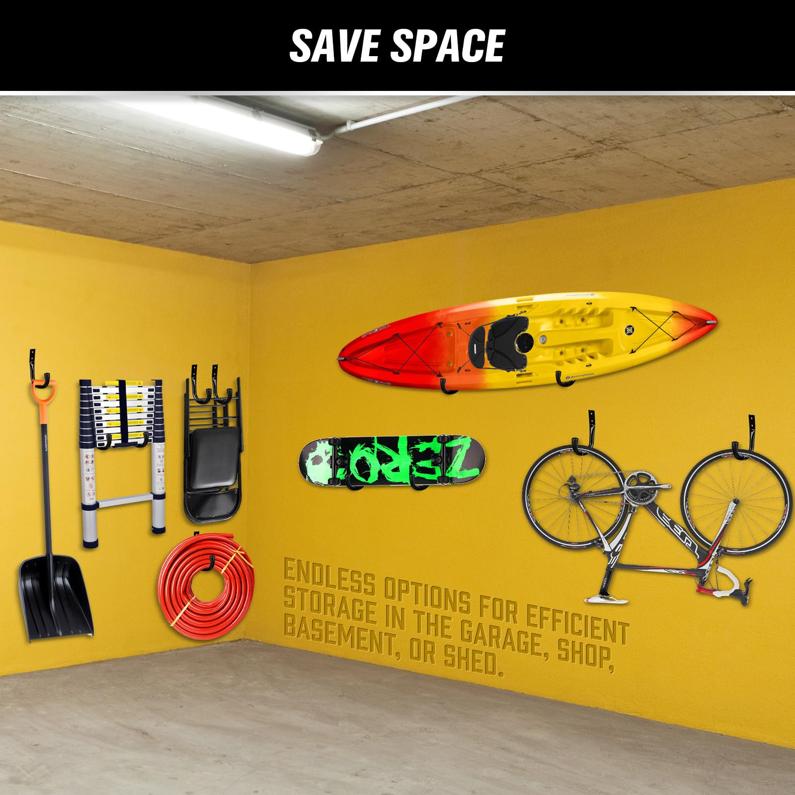 Ganchos de almacenamiento de garaje resistentes, ganchos de bicicleta de 12 piezas para pared de garaje, ganchos de garaje de utilidad, gancho en J de montaje en pared para colgar, herramienta