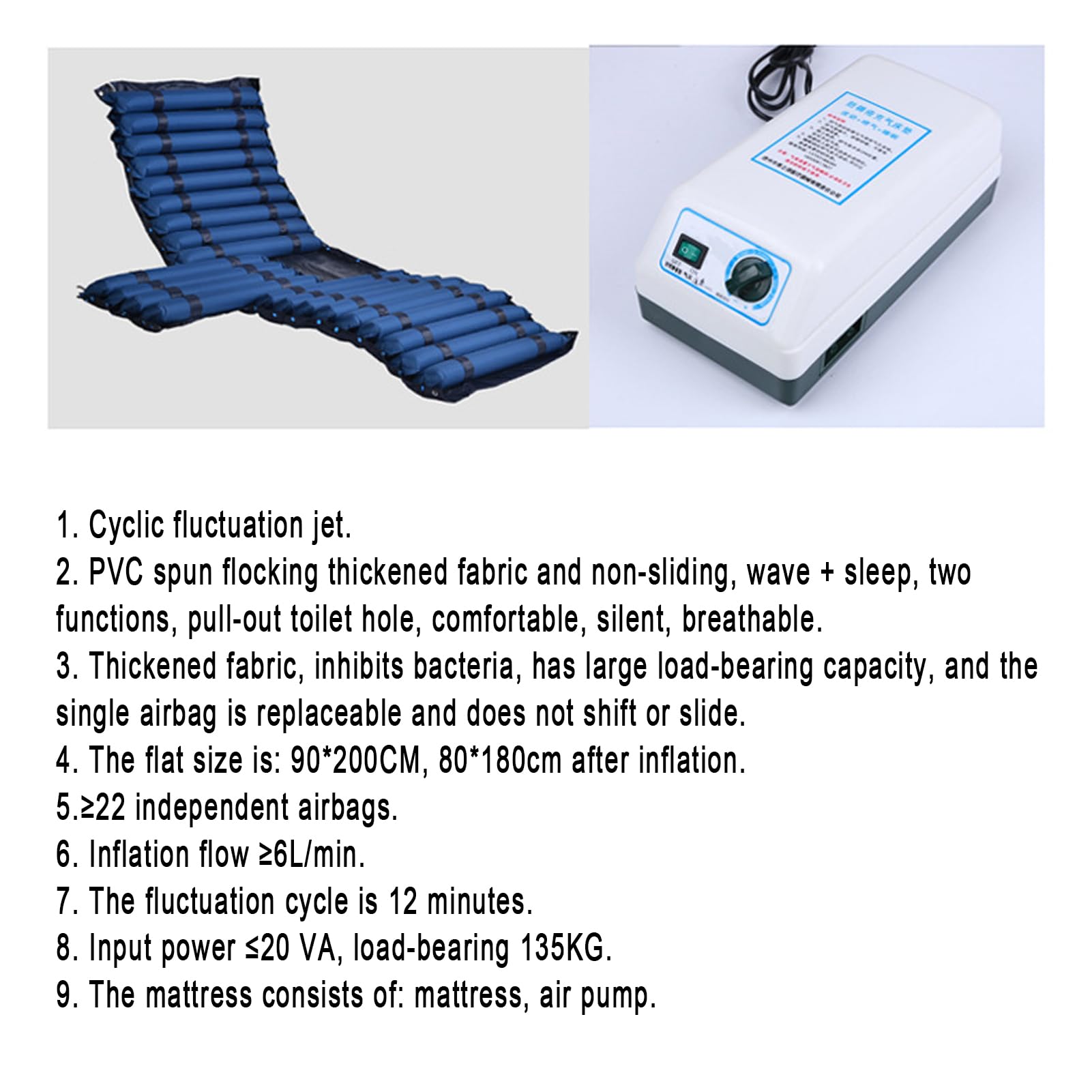 Materasso Antidecubito Gonfiabile con Compressore Regolabile,materasso antidecubito 22 Celle ad Aria Alternata Antidecubito con Regolazione per anziani per letto singolo (A)