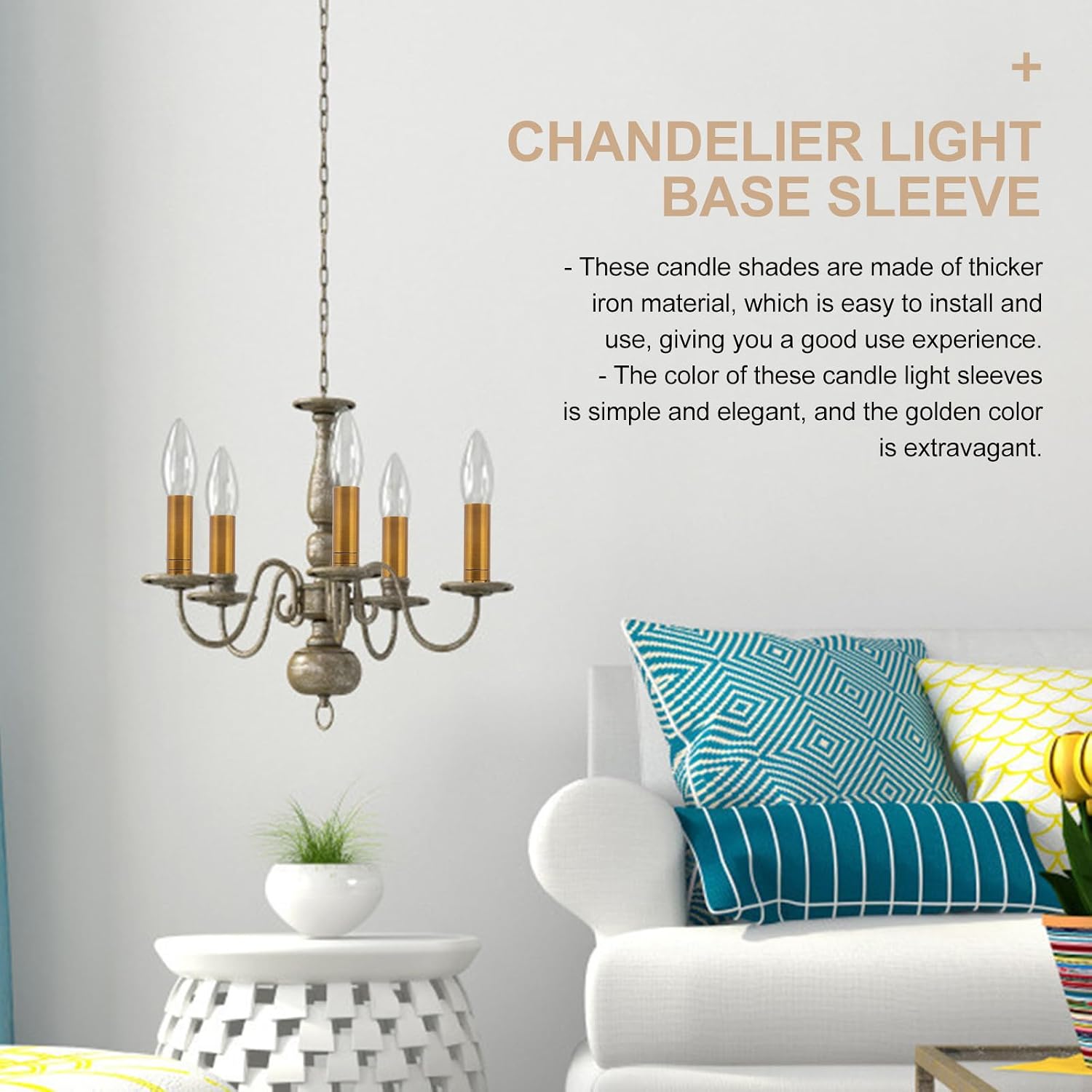 2pcs Iron Chandelier Lamp Base Sleeve with Golden Finish Easy to Install Replacement Candle Sleeves for Crystal Chandelier Lamp Holder Tube for DIY Lighting Repairs