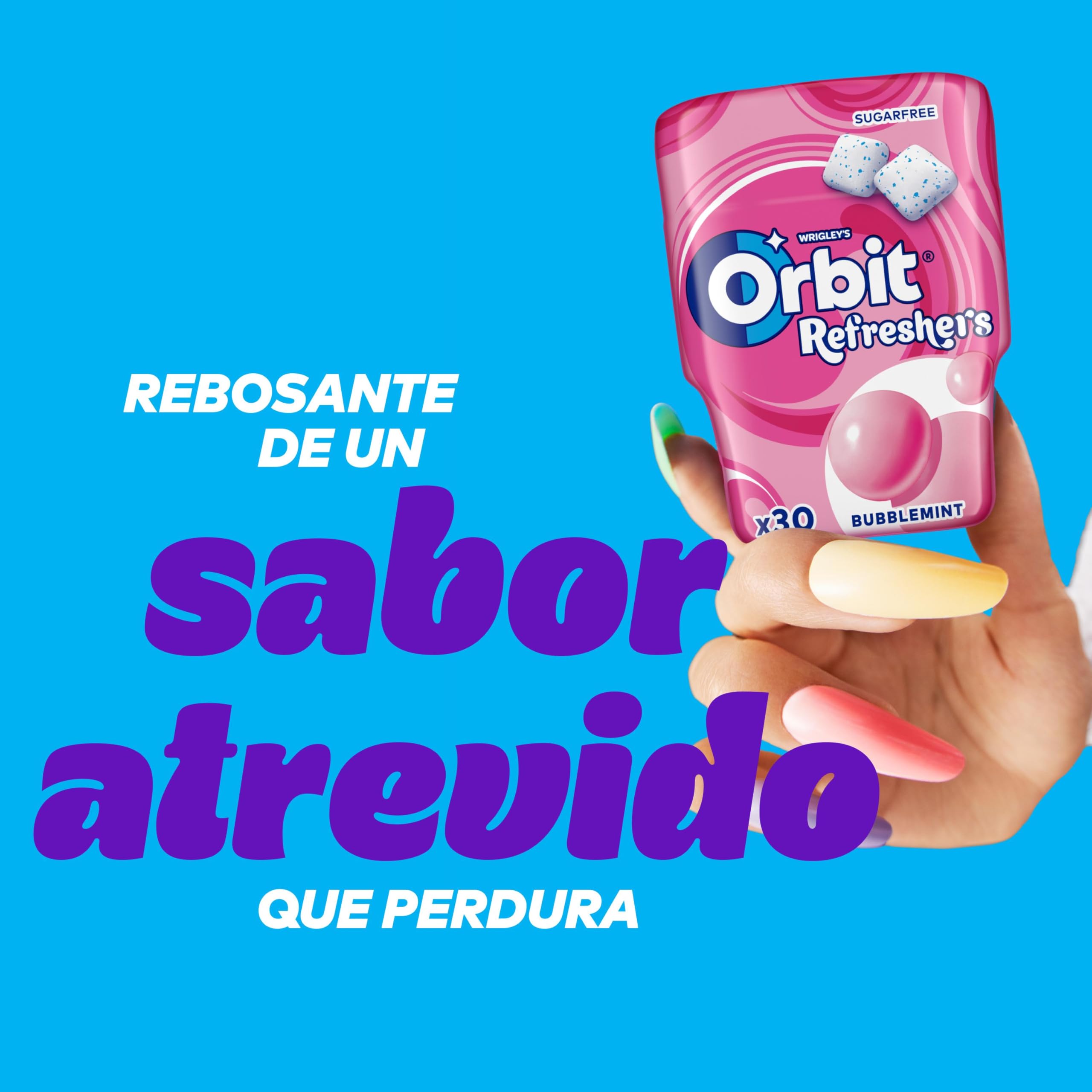 Orbit Refreshers, Bote de Chicles Sin Azúcar Sabor Bubblemint que proporciona frescura inmediata en formato gragea (6 x 30 chicles)