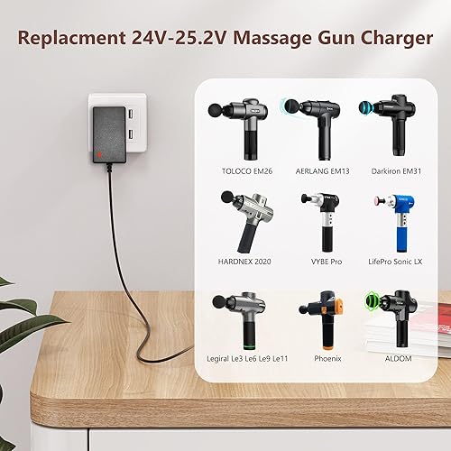 Miniatura 2 de Cargador de pistola de masaje de 24V-25.2V para Hypervolt, Toloco, AERLANG, Darkiron, HARDNEX, VYBE, LifePro, cable de carga de repuesto legiral