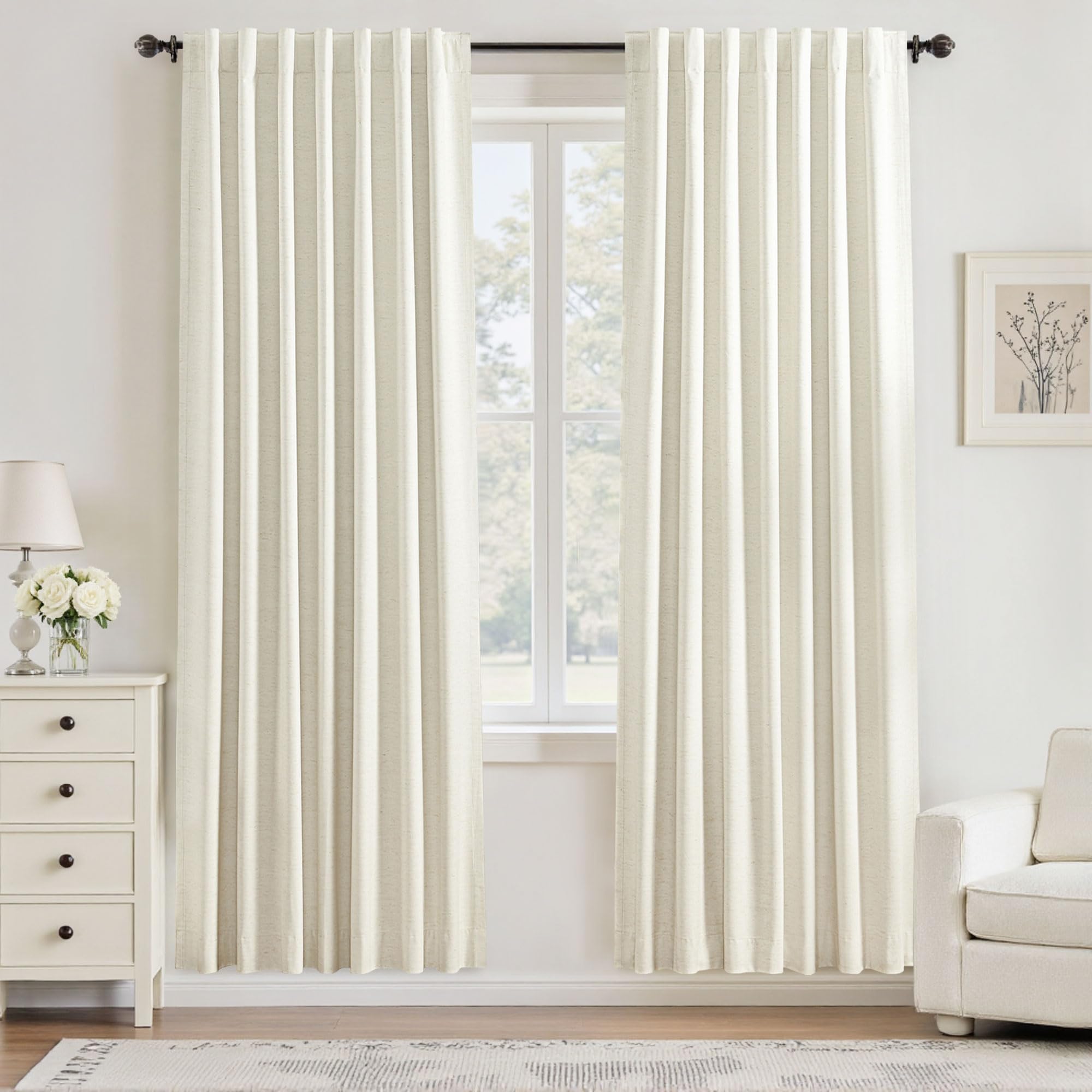 Rideaux occultants en lin UHITECH beige naturel 203cm isolation thermique chambre