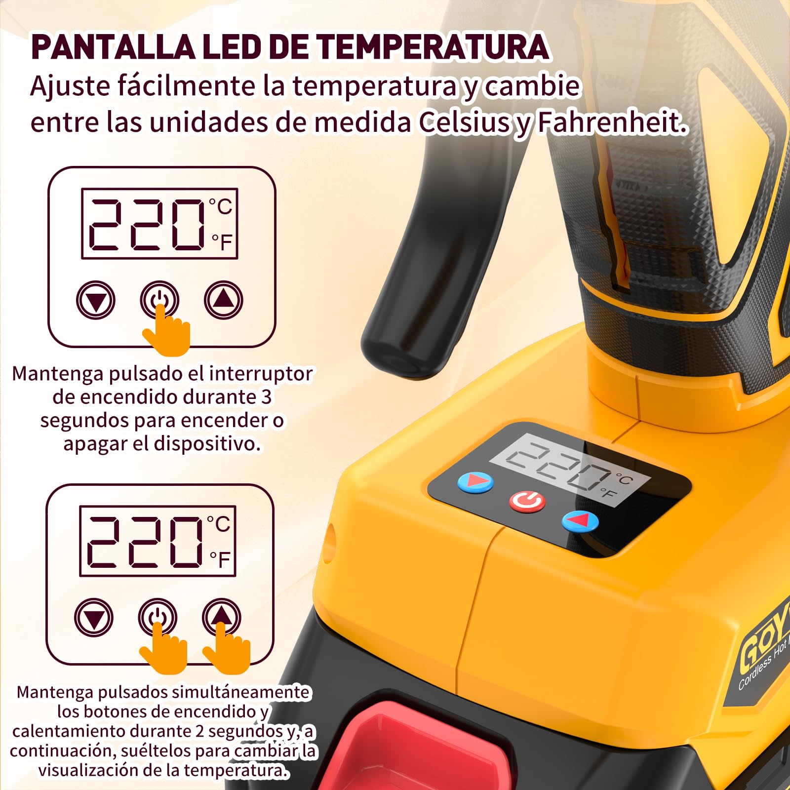 21V Pistola Silicona Caliente Inalambrica - Pistola de Pegamento Caliente | con Batería 2.0Ah y 20 x Pegamento 11mm, 100-200℃, 150W, Boquilla Antigoteo, Calentamiento Rápido, Pantalla Digital
