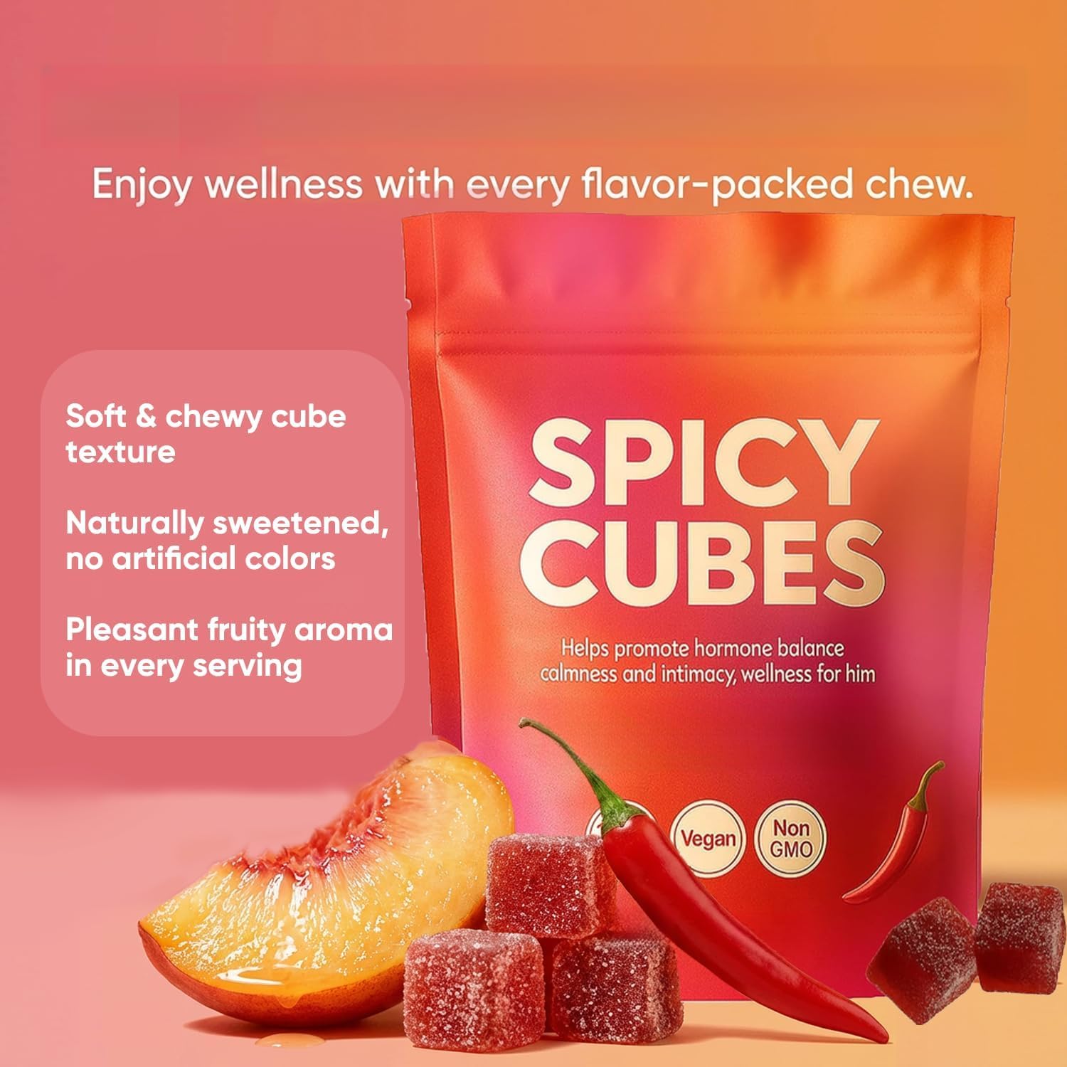2PCS,Gummies per l'intimità dei cubetti piccanti, per energia e vitalità | Promuove il naturale supporto emotivo, l’equilibrio e il benessere