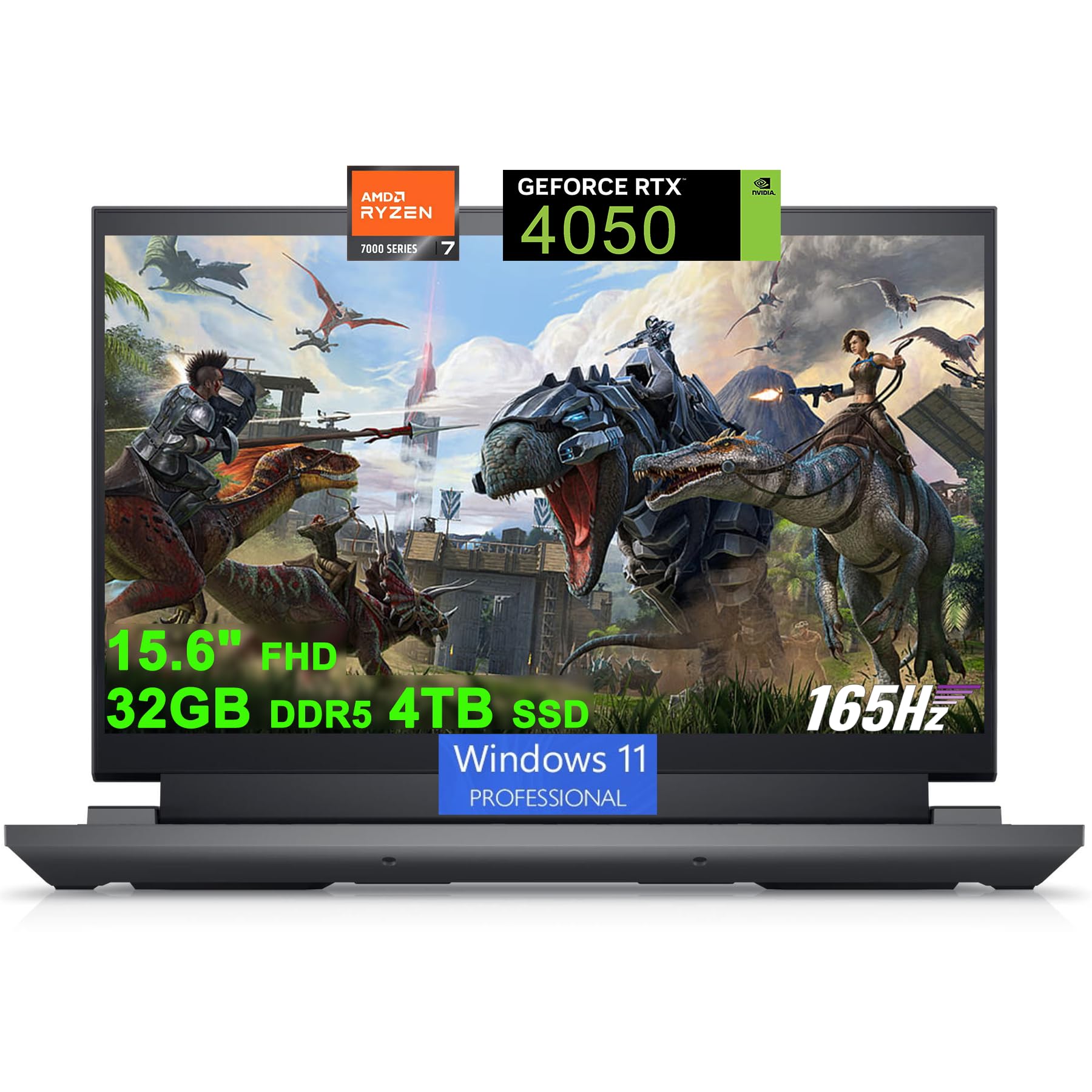 Dell G15 5535 Gaming Laptop | 15.6" FHD 165Hz (100% sRGB, 3ms, G-SYNC + DDS) | AMD Zen 4 8-core Ryzen 7 7840HS (>i7-12700H) | 32GB DDR5 4TB SSD | GeForce RTX 4050 Graphic | Backlit USB-C Win11Pro