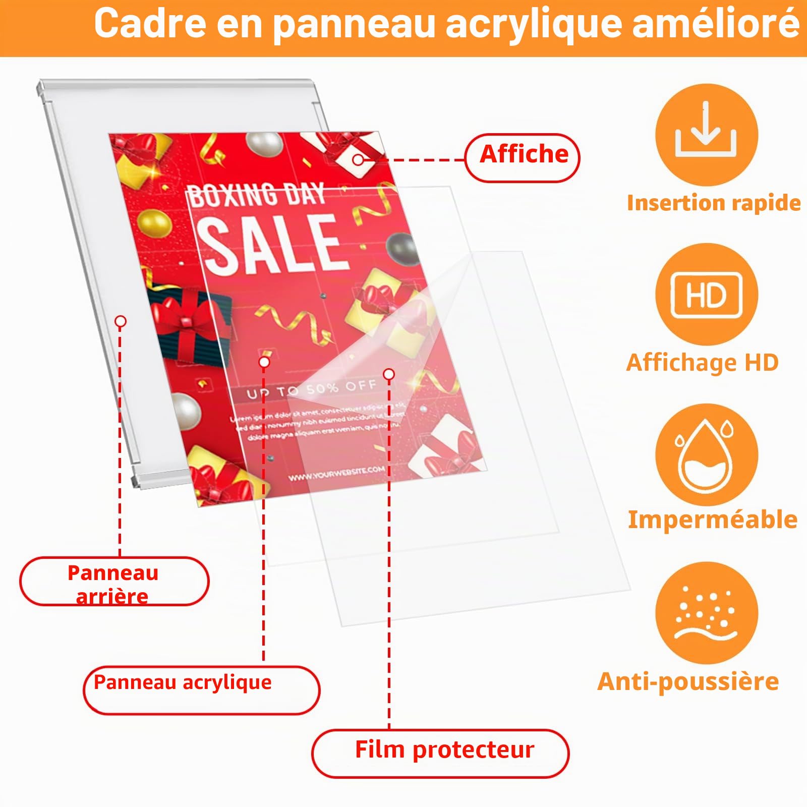 Présentoir A3 robuste avec panneau en acrylique, support pour affiche, menu pour restaurant, magasin, mariage, entreprise, bienvenue, publicité, bureau, argent