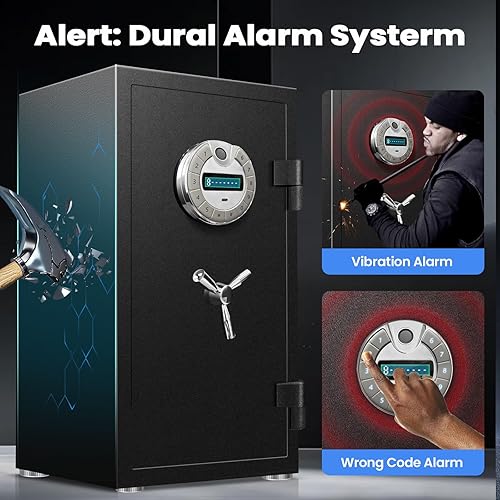 Miniatura 5 de Caja de seguridad biométrica extra grande de 7.8 pies cúbicos, resistente al agua, resistente con bloqueo de teclado, tipo C, mango de 3 radios, a