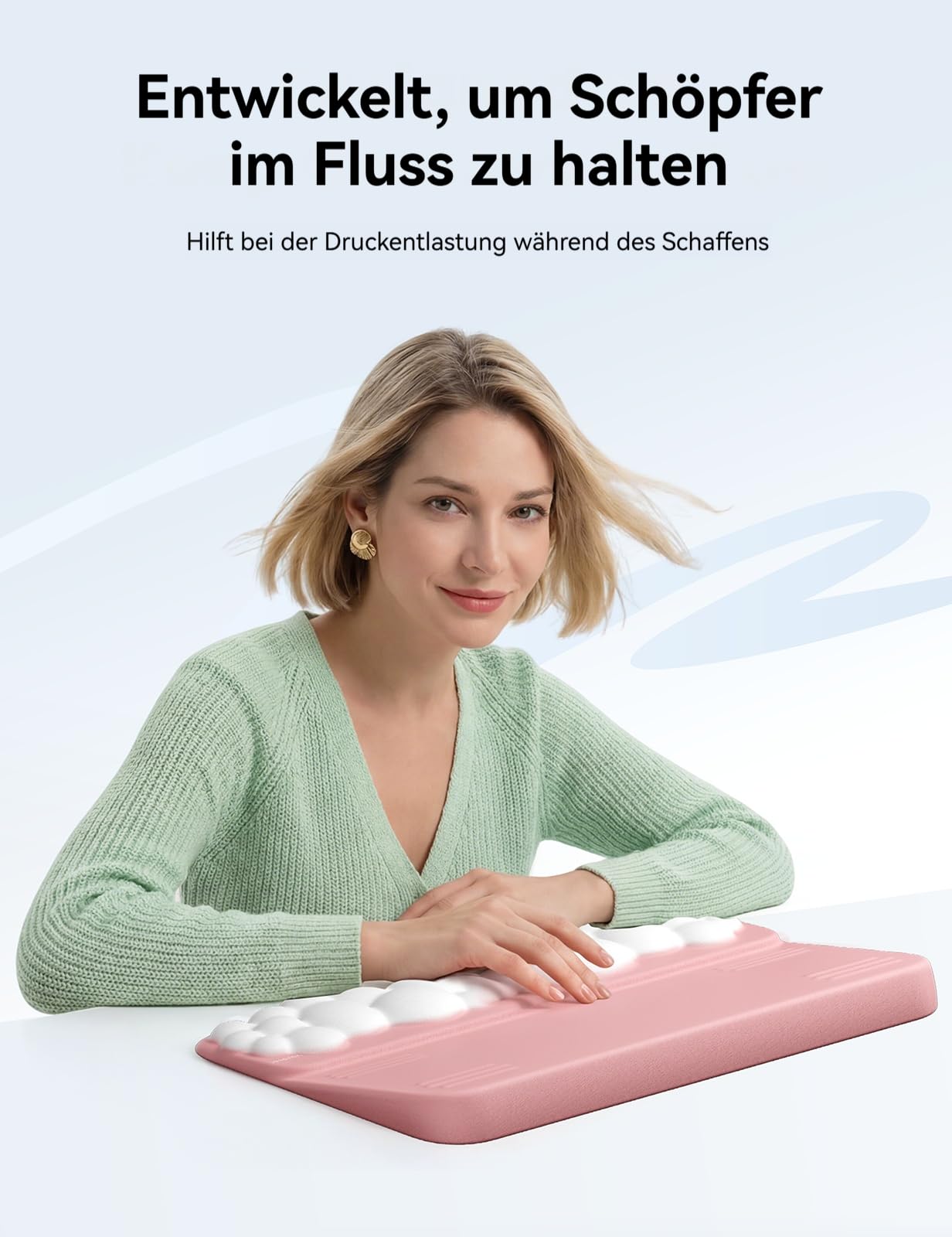 VAYDEER Ergonomische Tastatur-Handballenauflage mit Erhöhung – 2-in-1 Cloud Keyboard Riser & weiche Memory Foam Handgelenkstütze, rutschfest, für Büro & Gaming Setup (Blaugrau)