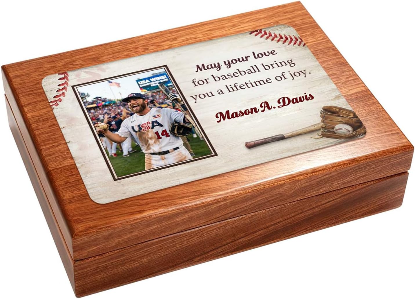 Personalized Baseball Medal Box, Wooden Sports Keepsake with Photo