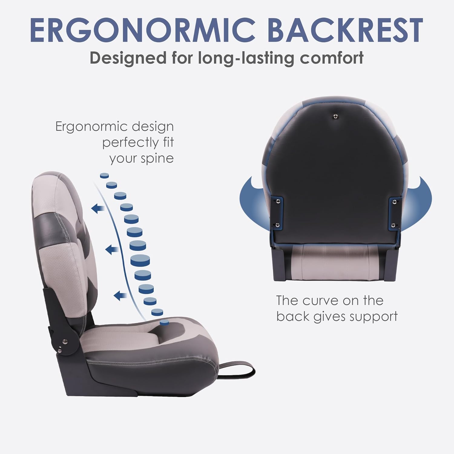 Deluxe High Back Boat Seat, Fold-Down Fishing Boat Seat Grey/Charcoal