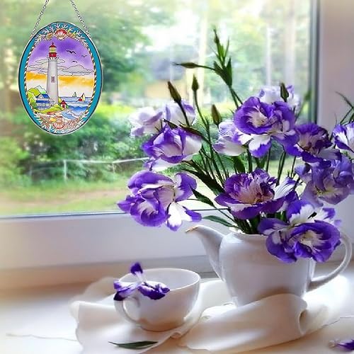 Miniatura 7 de Atrapasoles para colgar vidrieras, faro, jardín, para ventana, regalo conmemorativo, vitral, regalo de cumpleaños para mamá, atrapasoles, ventana,