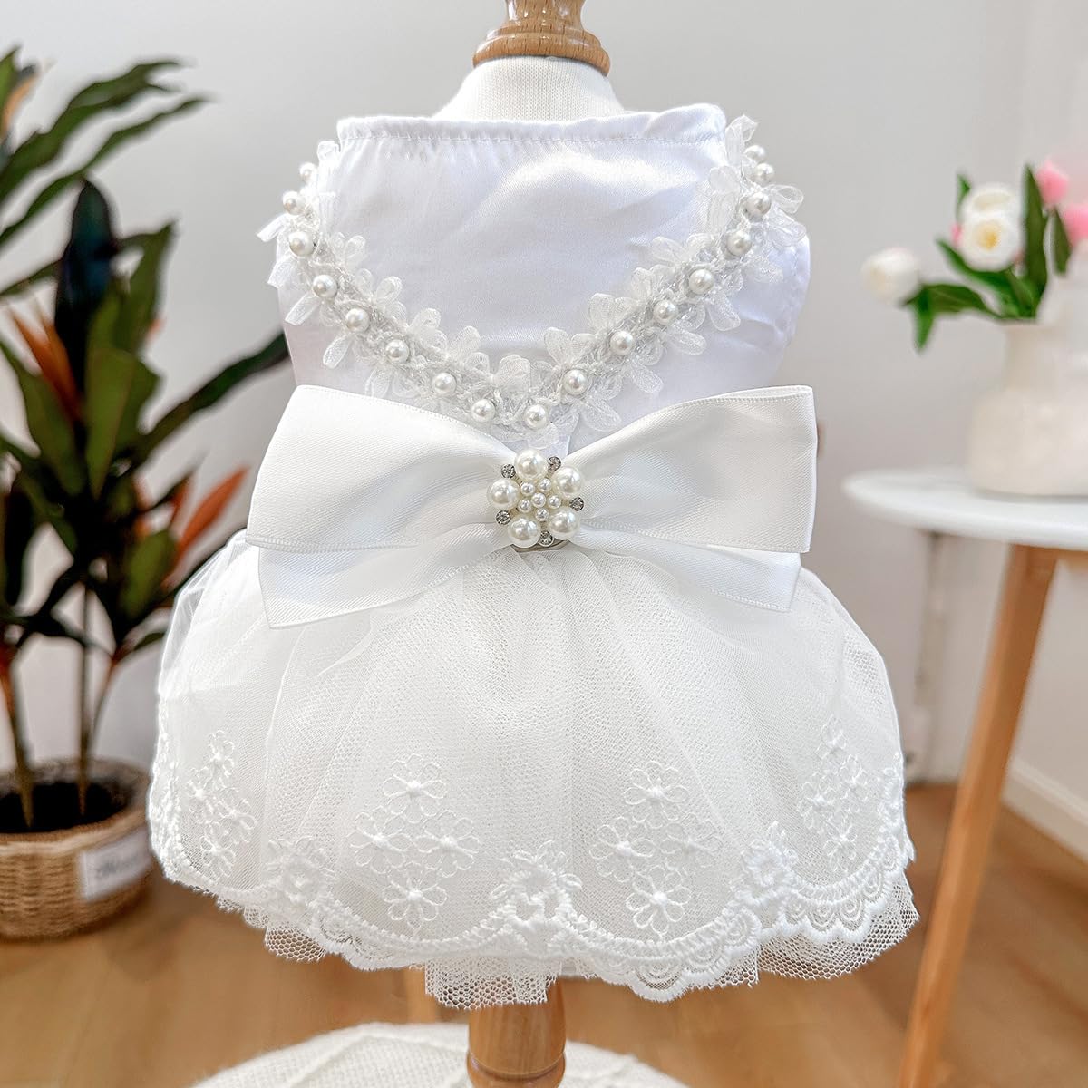 BT Bear Dog Wedding Dress with Head Pieces, Luxury Lace Bride Costume for  Dogs Party Apparel for Small Dogs Pets,Pearl Dress S  BigaMart