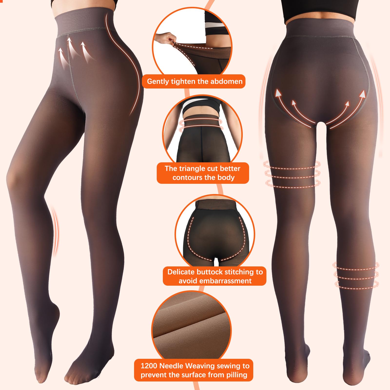 UniikStuff 2 Pack Fleece Lined Tights Sheer Winter - Fake Translucent Tights Winter Thick Warm Pantyhose Sheer Women Leggings: Black+grey Large