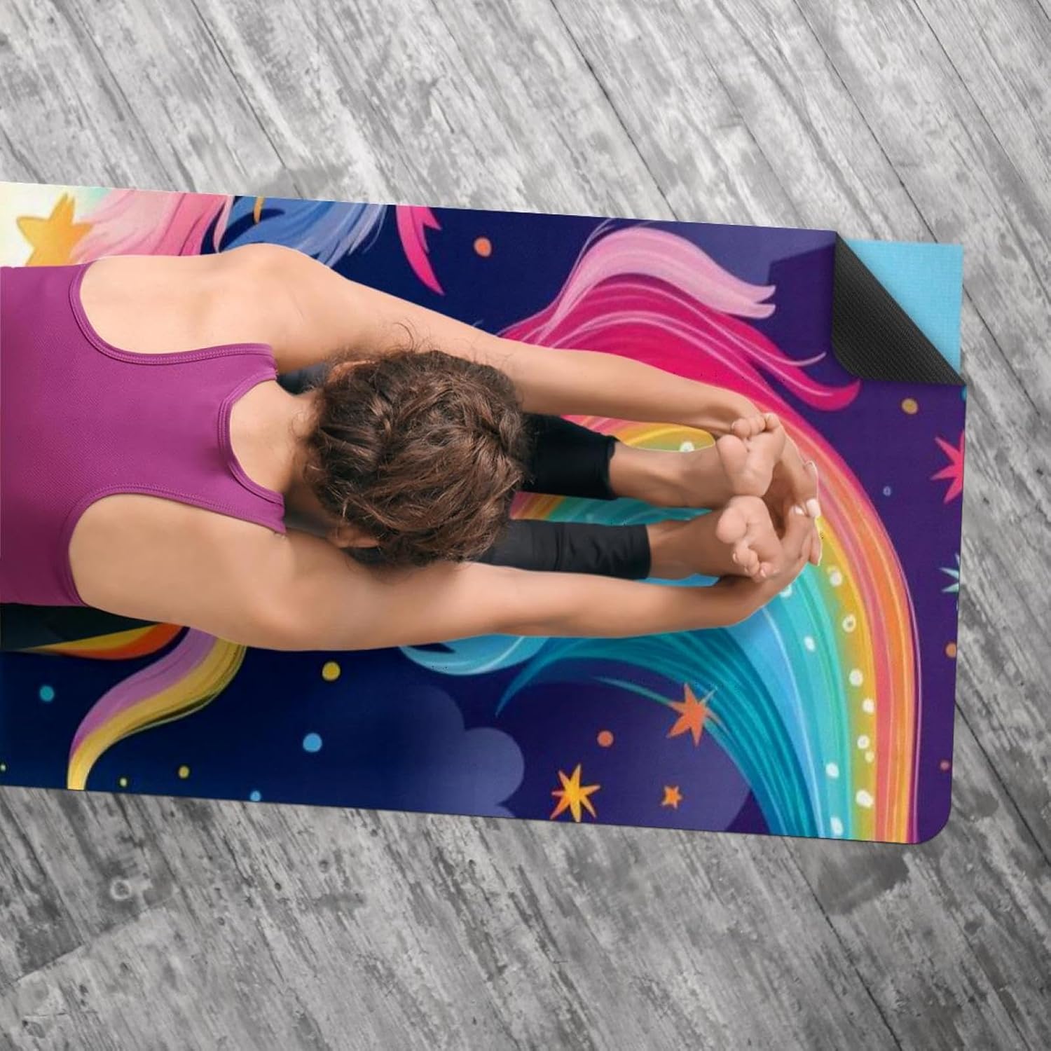 Yoga Towel, Rainbow Unicorn Pattern Non Slip Sweat Absorbent Hot Yoga Mat Towel for Hot Yoga, Pilates and Fitness - 72.8" x 26.8"