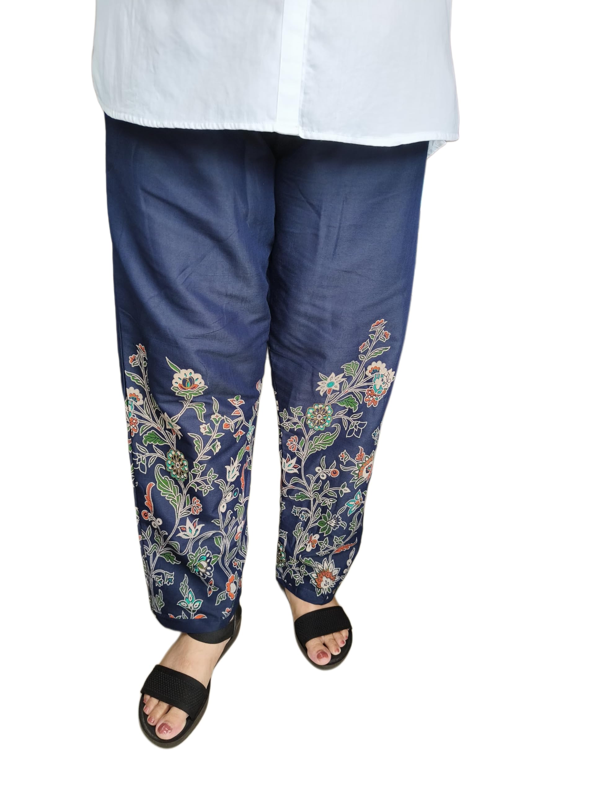 Two Tone Rayon Khadi Bottom Printed Pants, Floral Design, Casual Ethnic Style, High Rise, Elastic Waistband with Drawstring, 2 Pockets, Straight fit-image-41