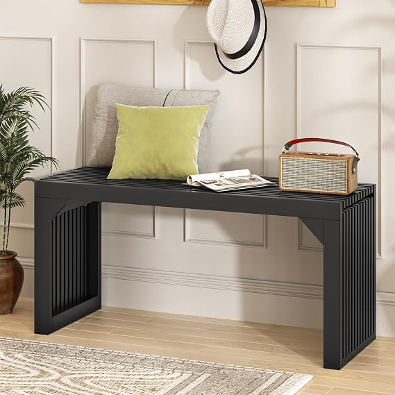 35 Solid Wood Bench, Black Entryway Bench with Storage, Modern Shoe Bench, Narrow Bench for Entryway, Living Room, Kitchen