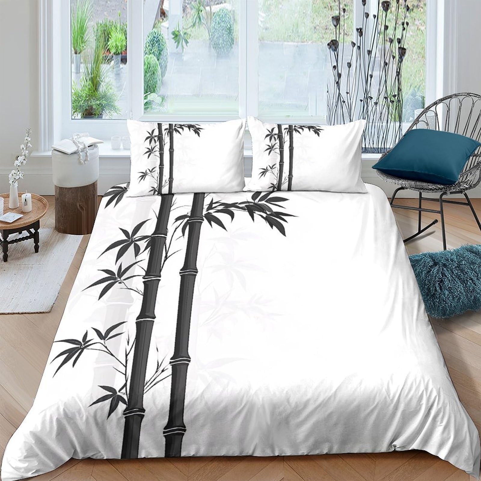 Ctjqhvkz Style-7 3D Printed Bamboo Forest Fitted Sheet Microfiber Soft Black White Zen Mattress Cover For Bedroom Guest Room Decor Single（135X200cm）
