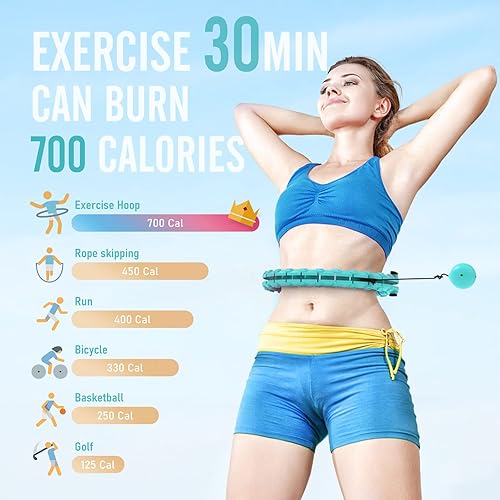 Miniatura 6 de Aro de hula circular inteligente con peso para pérdida de peso de adultos, aro infinito de fitness, ajuste de aro de 4 libras, cintura de 60