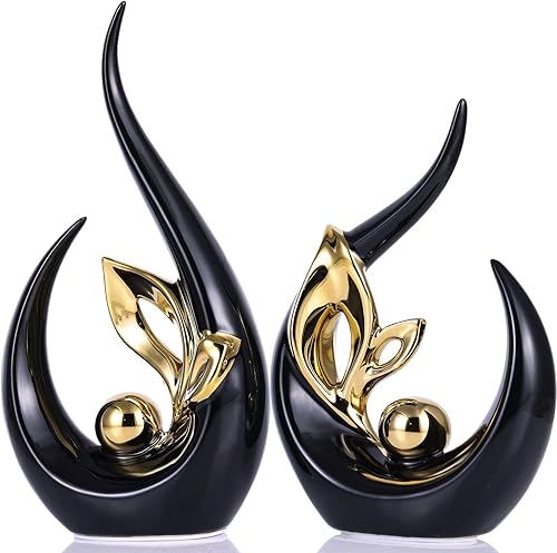 Miniatura 10 de XMGZQ Estatuas de cerámica dorado naranja quemado para acentos de decoración del hogar, arte abstracto decoración moderna de mediados de siglo,