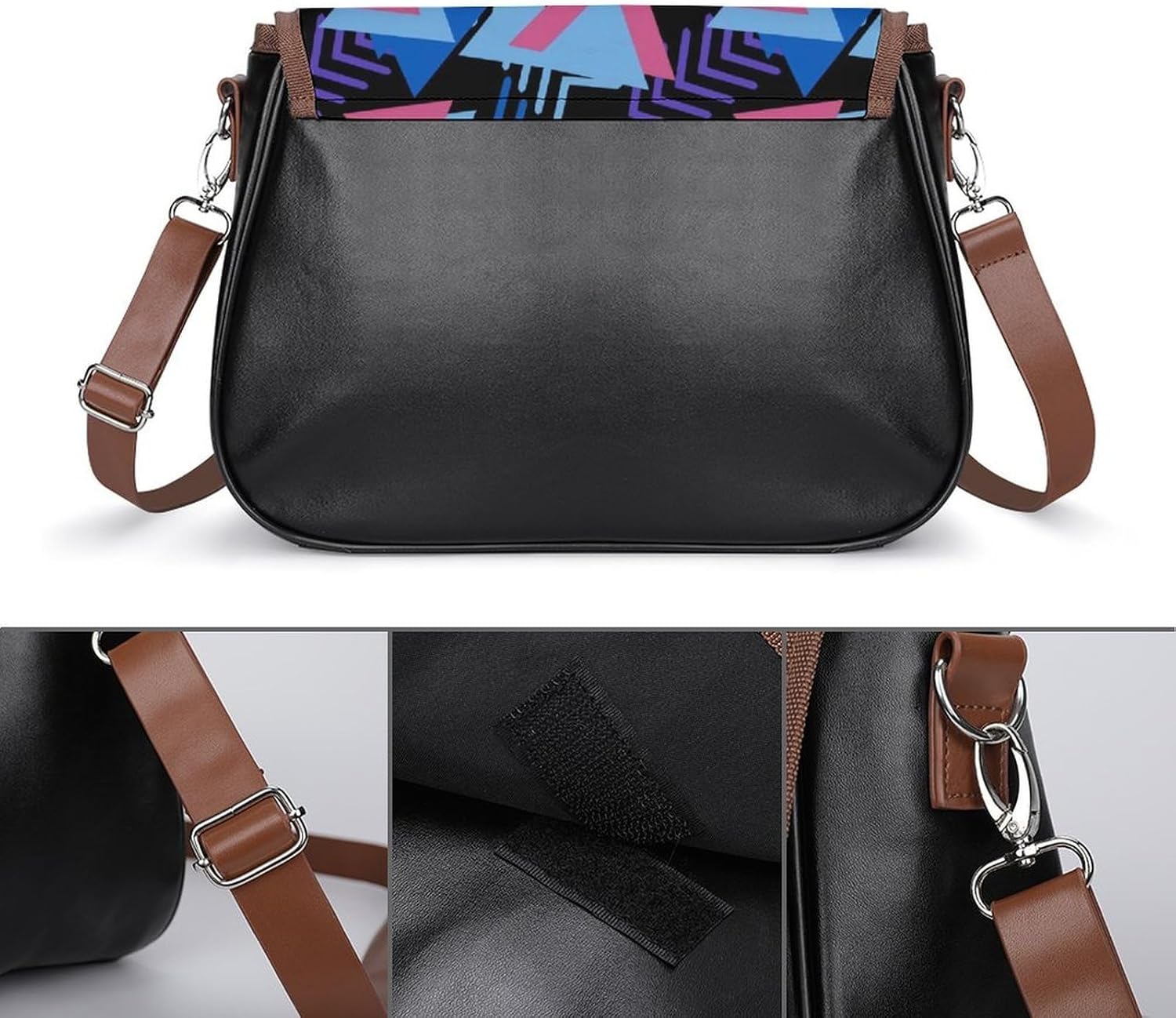 Cool 80s Retro MemphisWomen's Faux Leather Crossbody Bag, Waterproof Wrinkle-Resistant Shoulder Bag with Detachable Strap, Large Capacity Casual Handbag, Fashion Daily Purse for Shopping Work Dating,