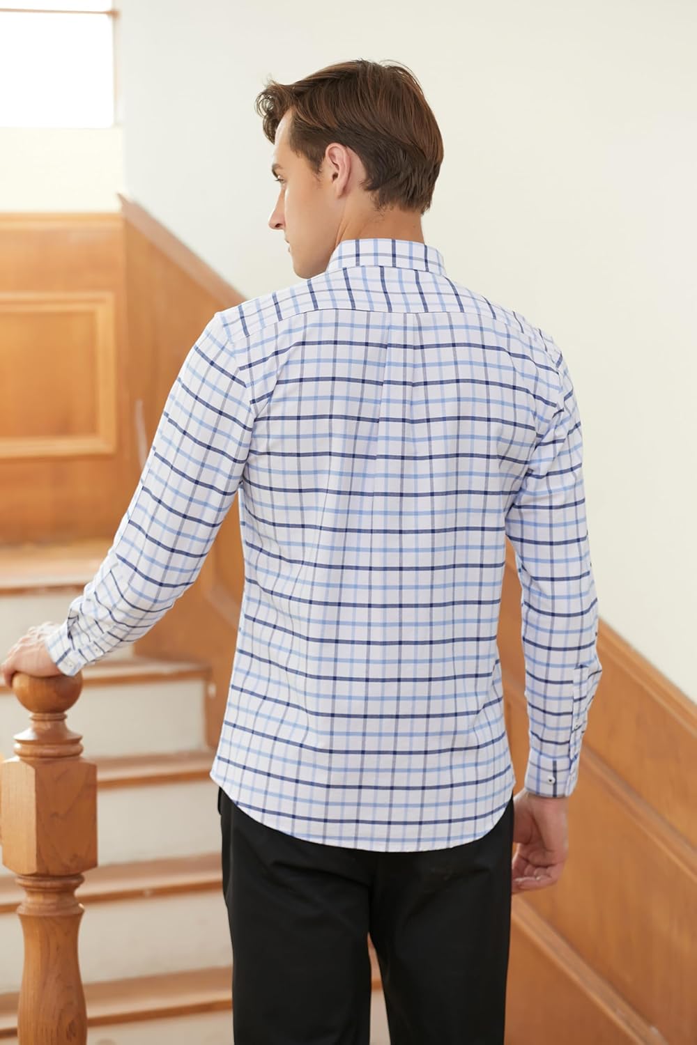 Cromoncent Mens Long Sleeve Oxford Button Down Shirts Casual Dress Shirt for Men,100% Cotton,Plaid/Stripes Shirts - Image 4