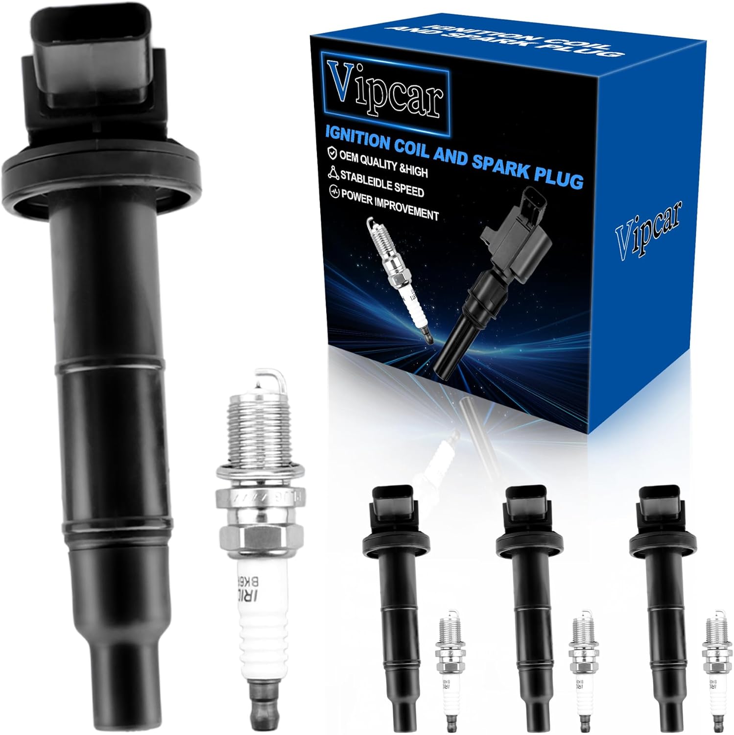 Set of 4 Ignition Coil Pack UF333 and Iridium Spark Plugs Compatible with Toyota 2002-10 Camry 2.4L, 2001-08 Rav4 2.0/2.4, 09-10 Corolla 2.4, 01-07 Highlander 2.4, Matrix Solara H2250h Vibe tC