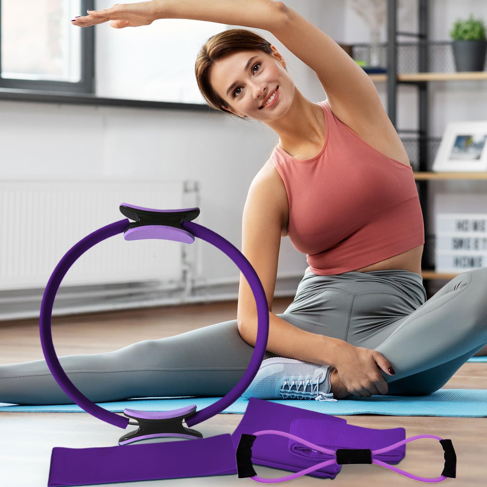Palla Pilates Set Pilates 5 Pezzi - Anello, Palla Yoga, Bande Elastiche, Calzini - Attrezzi Per Allenamento A Casa Cerchi Per Pilates