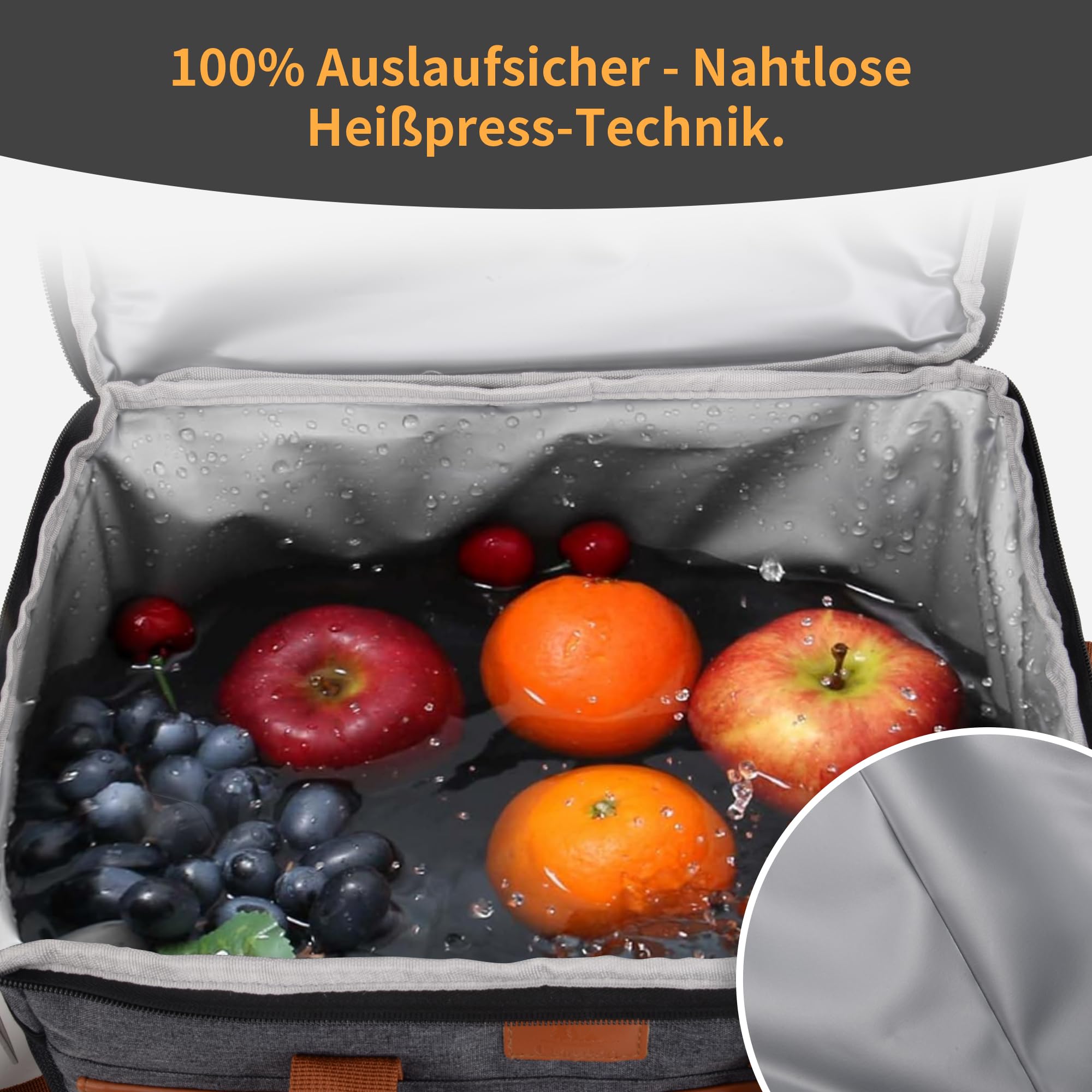 LARUTAN Kühltasche Kühltasche groß 30L Thermotasche Isoliertasche – doppelschichtig, faltbar & wasserfest, Lebensmitteltransport für Picknick, Camping & Einkauf, Grau