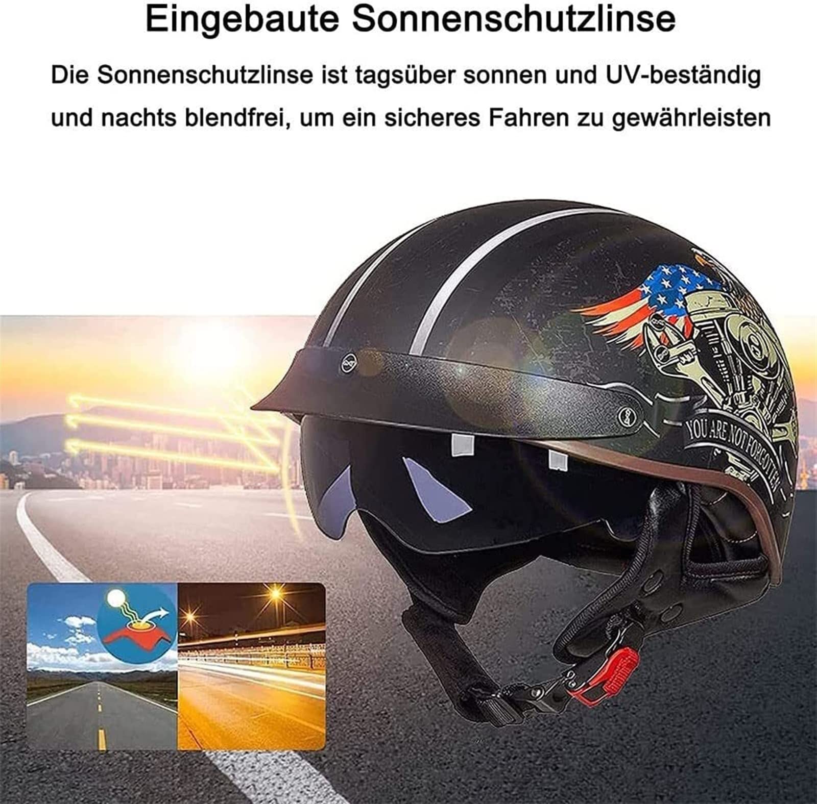 Motorrad Halbhelme Brain-Cap mit ECE Genehmigt mit Visier Brain-Cap Halbschale Roller-Helm Scooter-Helm Motorradhelm Jet-Helm Retro Für Erwachsene Herren Damen