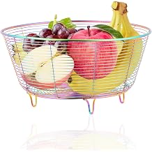 DOCBLACK Round Fruit Bowl, Fruit Basket Creative Mesh Fruit Dish Basket Bowl, Large Metal Wire Storage Basket, Modern Style Container for Fruits, Vegetables, Bread, Snacks - 8.5" Diameter Rainbow