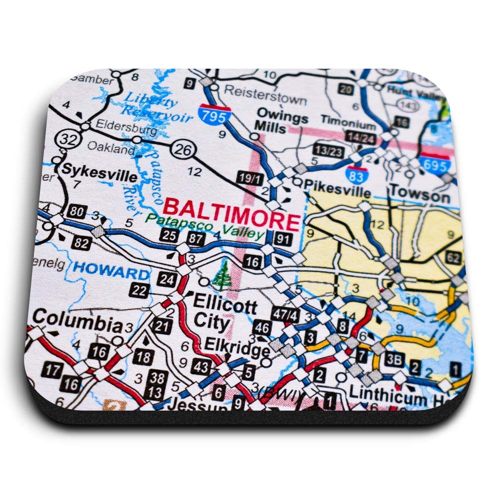 Destination Vinyl Ltd Multicolor 1 X Square Mdf Fridge Magnet - Baltimore Maryland America Usa Travel Map 44211