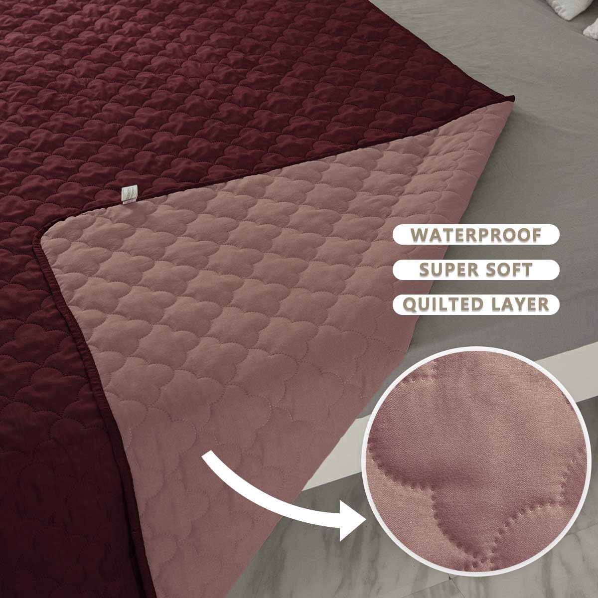 SPXTEX Dog Bed Cover Washable Pee Pads Dog Blankets for Puppy Large Dog Cat,Sofa Reversible Changing Pad Reusable 1 Piece（52"x82",Burgundy+Pink）