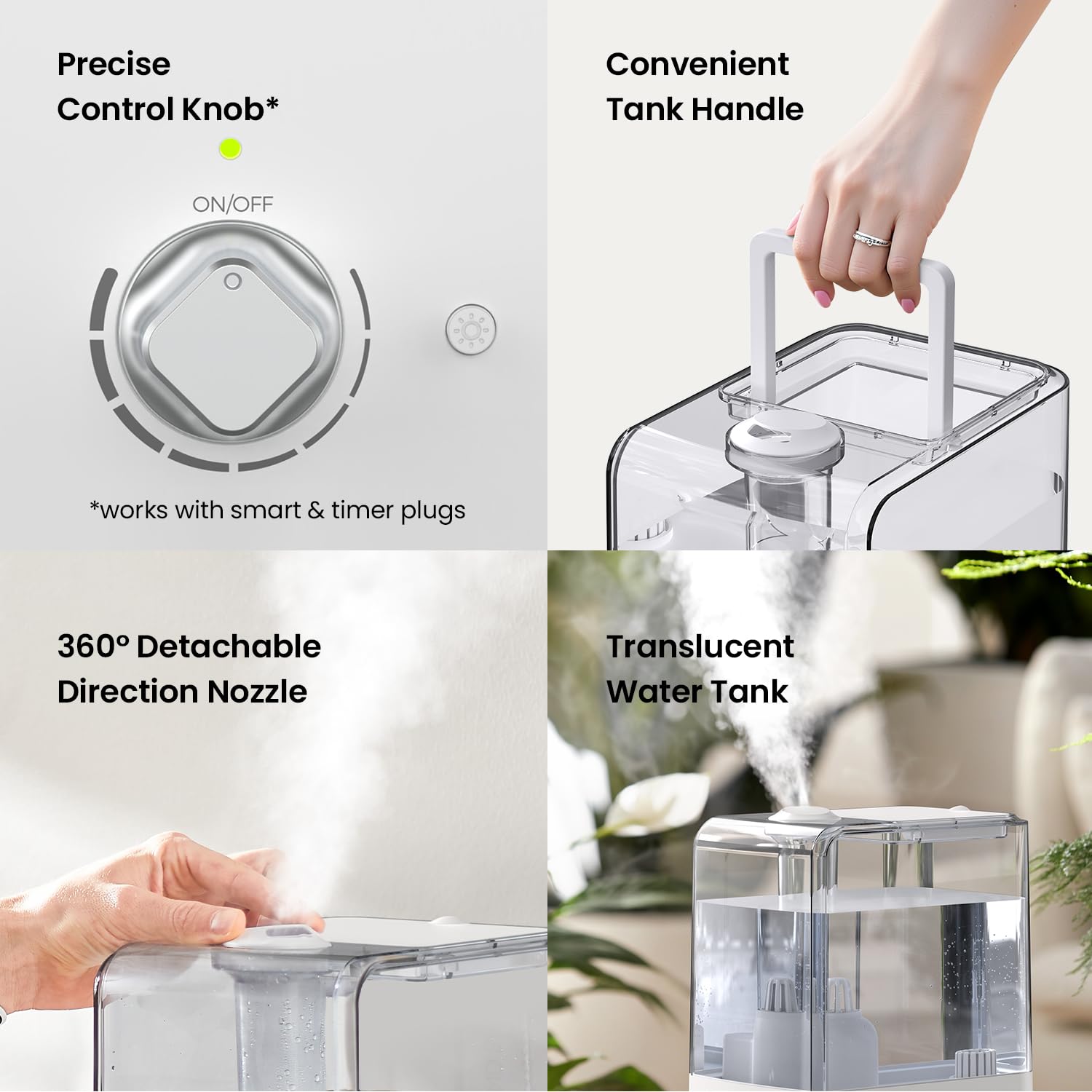 Nawilżacze do sypialni, dużego pokoju, 6,5 l chłodna mgiełka nawilżacz, czas pracy 45 h, cichy ultradźwiękowy nawilżacz powietrza 28dB do domu