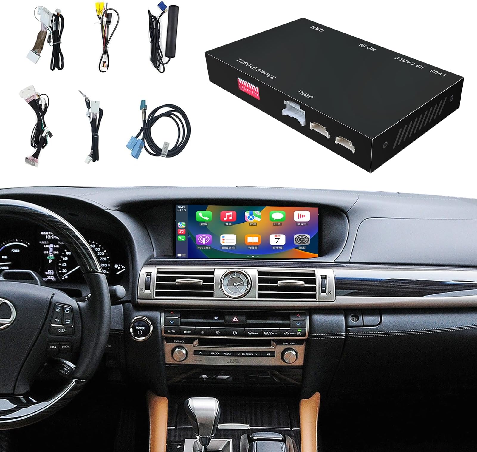 Wireless CarPlay Android Auto Retrofit Kits Decoder Compatible with Lexus LS460 LS600 for Joystick from 2013-2015, Supprot Mirror Link, Navigation, Back-up Camera, USB Stick Playback