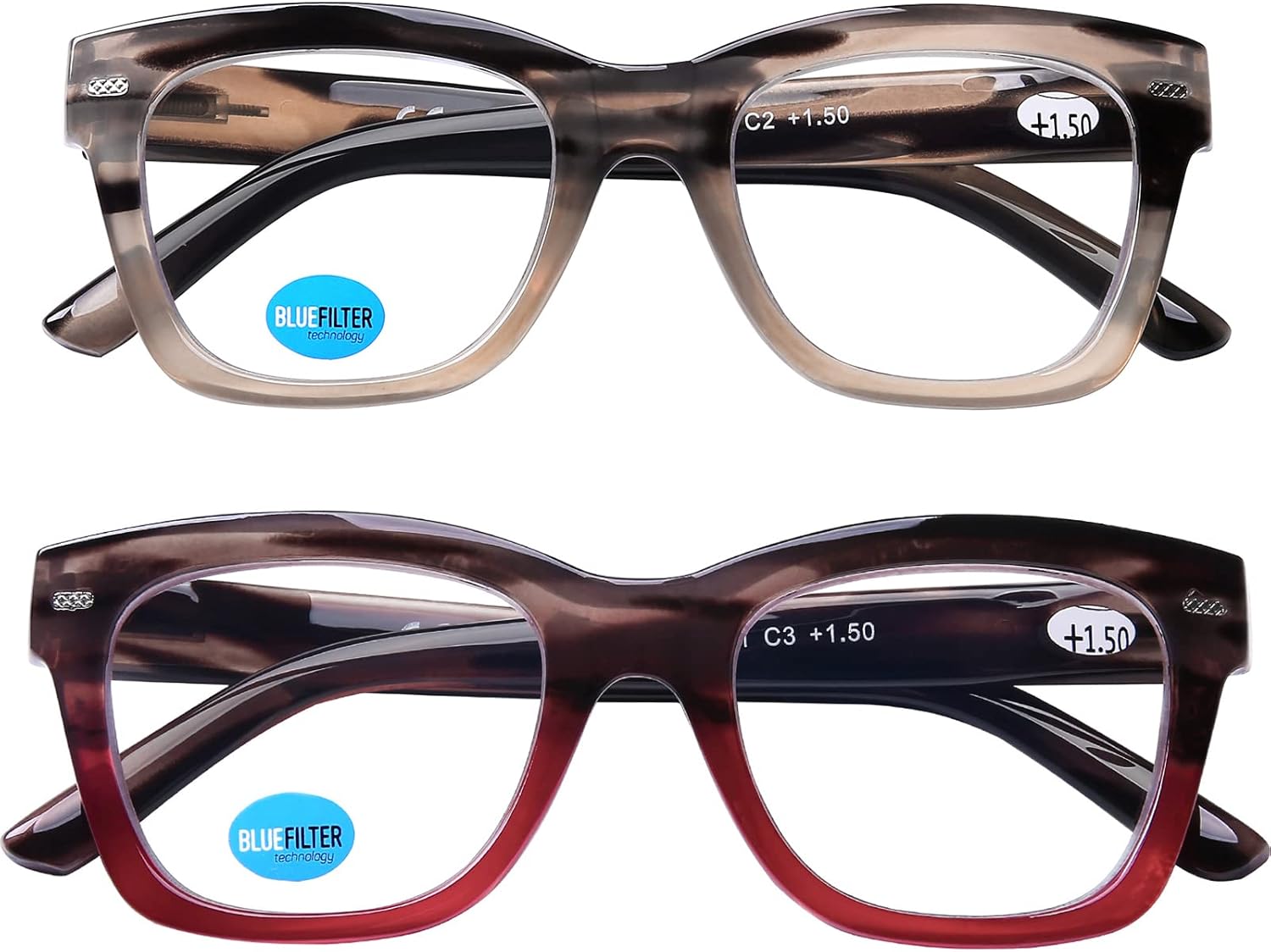 AQWANO Oversized Design Reading Glasses for Women/Men, Computer Blue Light Blocking Fashion Square Reader Anti Glare/Fatigue