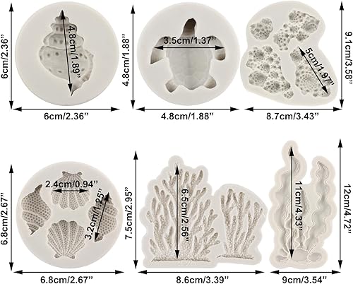 Miniatura 2 de Moldes de fondant con temática marina, tortuga marina, concha, algas marinas, coral, moldes de silicona para decoración de pasteles, decoración de
