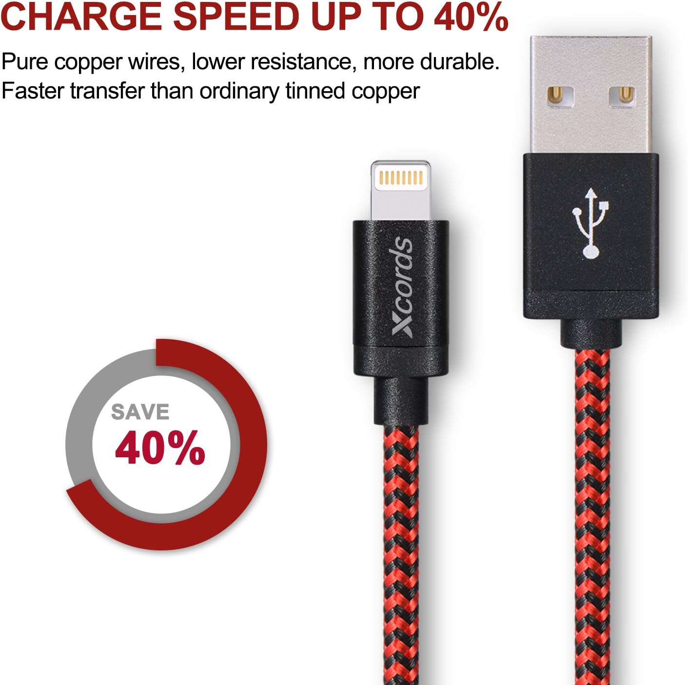 Xcords(TM) iPhone Charger 3Pack 10ft Nylon Braided Lightning Cable Charge and Sync Cable Cord Compatible with iPhone 7/7 plus/SE/5/6/6s/Plus/iPad Mini/Air/Pro