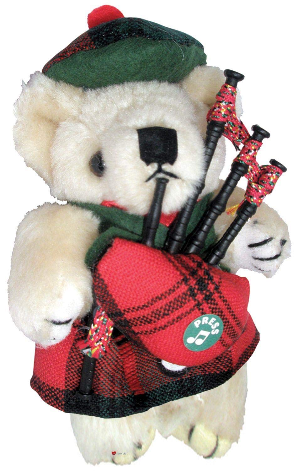 I LUV LTD Musical Figurine Teddy Bear Scottish Gift for Kerr Tartan Clan, Made in Scotland