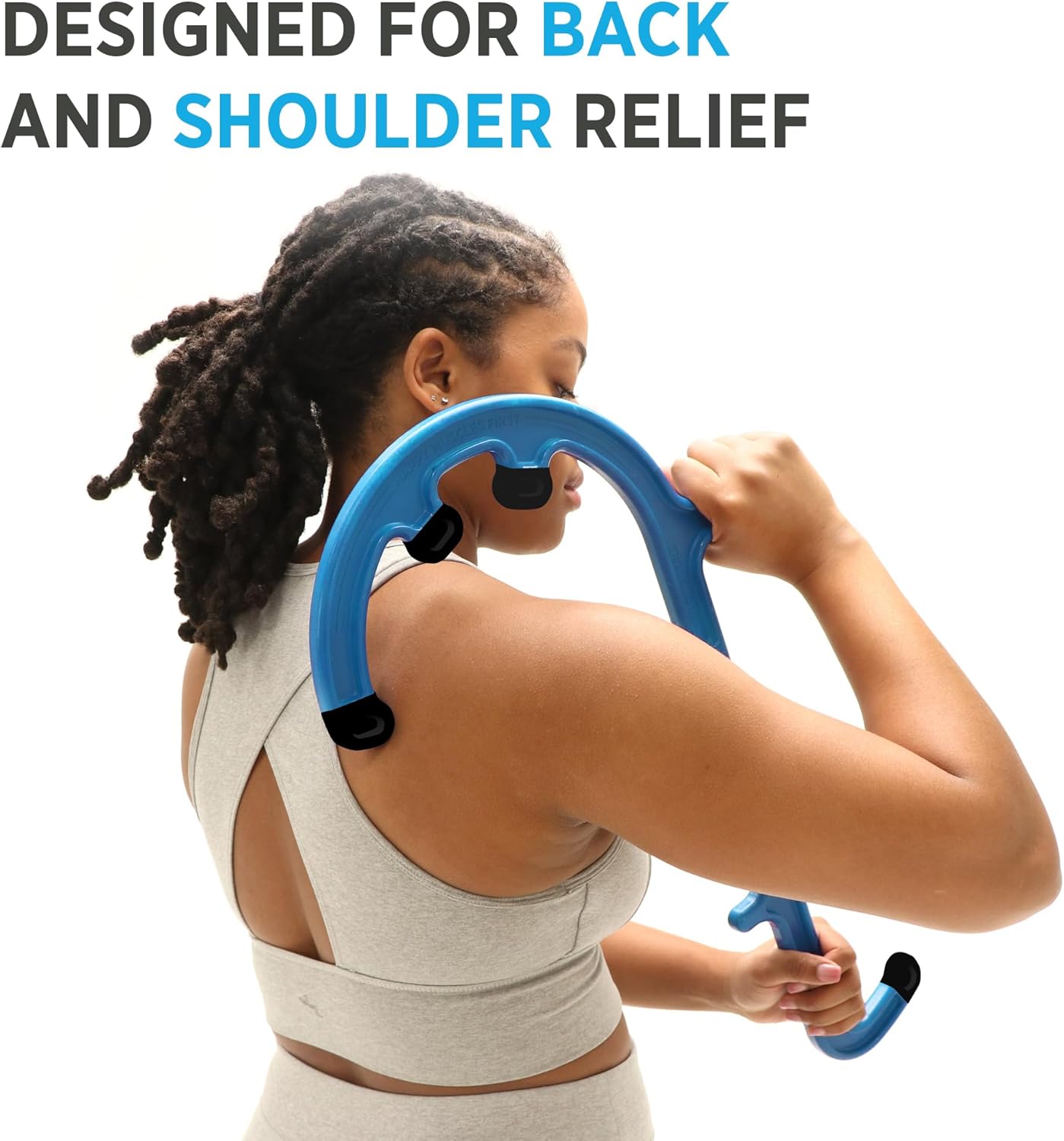 Tiger Tail Tiger Cane Back & Neck Massager – Trigger Point Deep Tissue Acupressure Therapy Cane Massage Hook with 7 Gription Knobs, 2-Piece Massage Tool for Muscle Knot & Shoulder Pain Relief, Blue