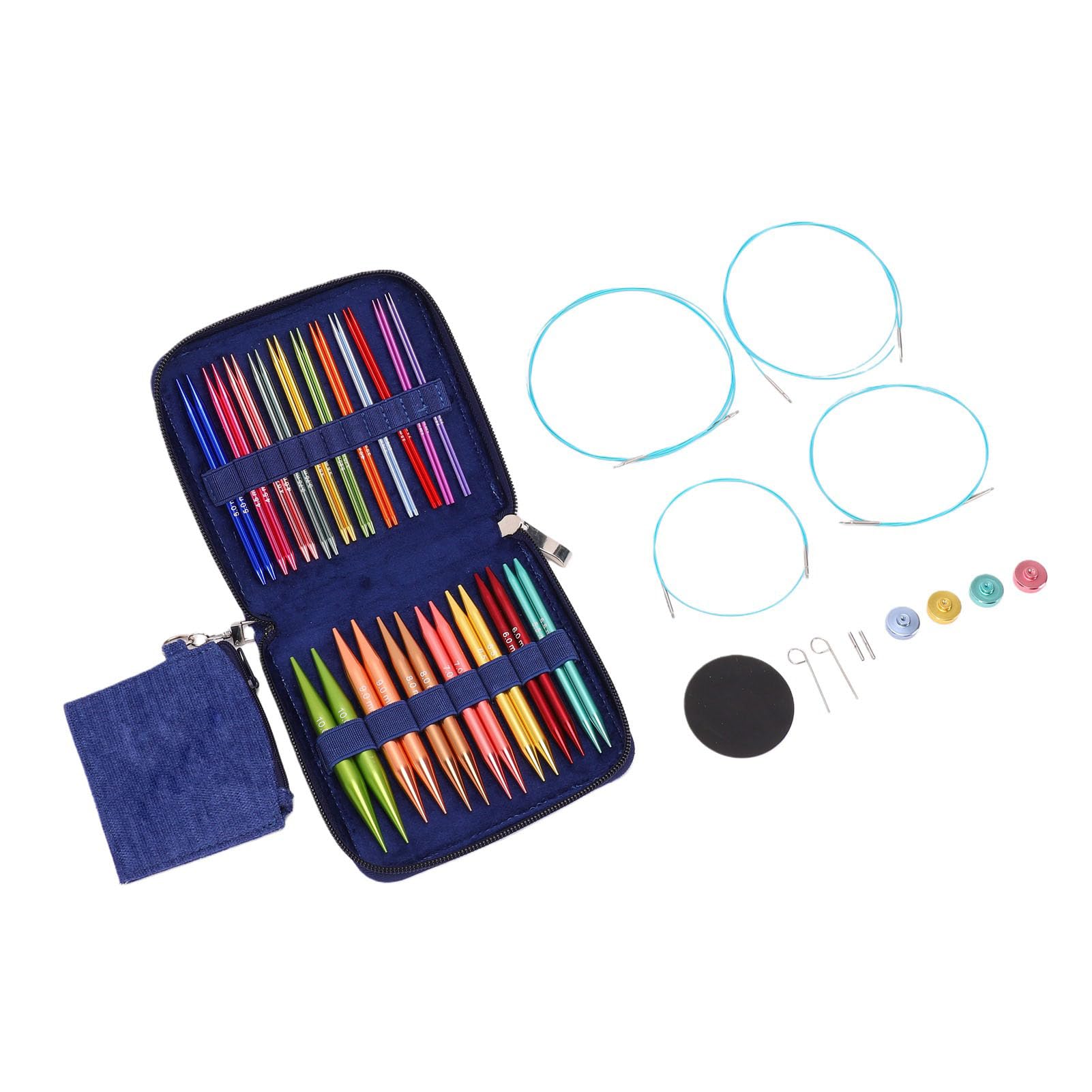Leftwei Juego de Agujas de Tejer Circulares Intercambiables, 18 Pares de Agujas de Aluminio de 2,0 Mm a 10,0 Mm, 4 Cables con Bolsa de Almacenamiento, Ideal para Calcetines, Bufandas, Suéteres y