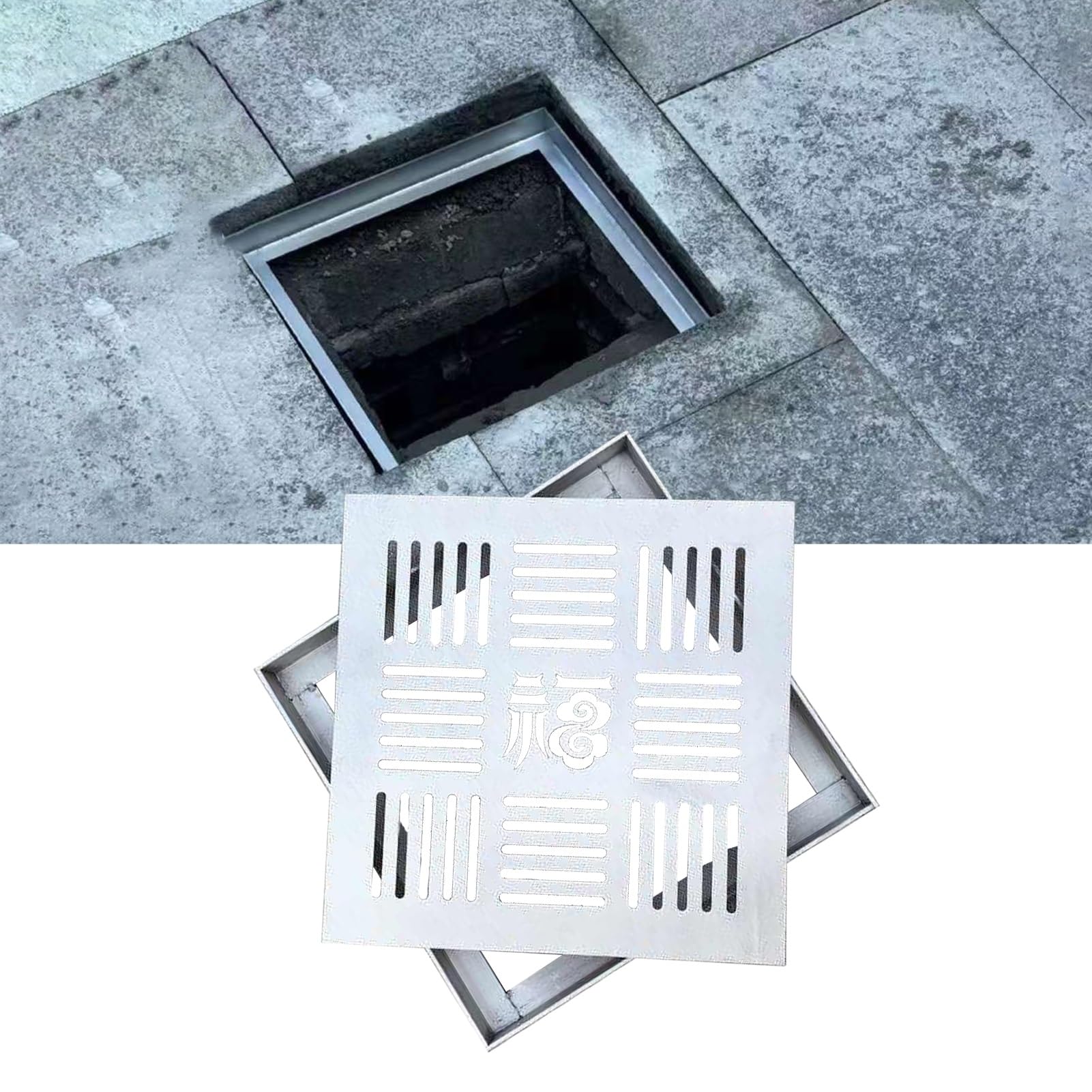 Copertura quadrata per pozzetto da esterno con base in acciaio inossidabile 304, copertura per pozzetto in metallo, griglia per grondaia/grondaia (35 cm x 35 cm) blocca i detriti e protegge i tuoi