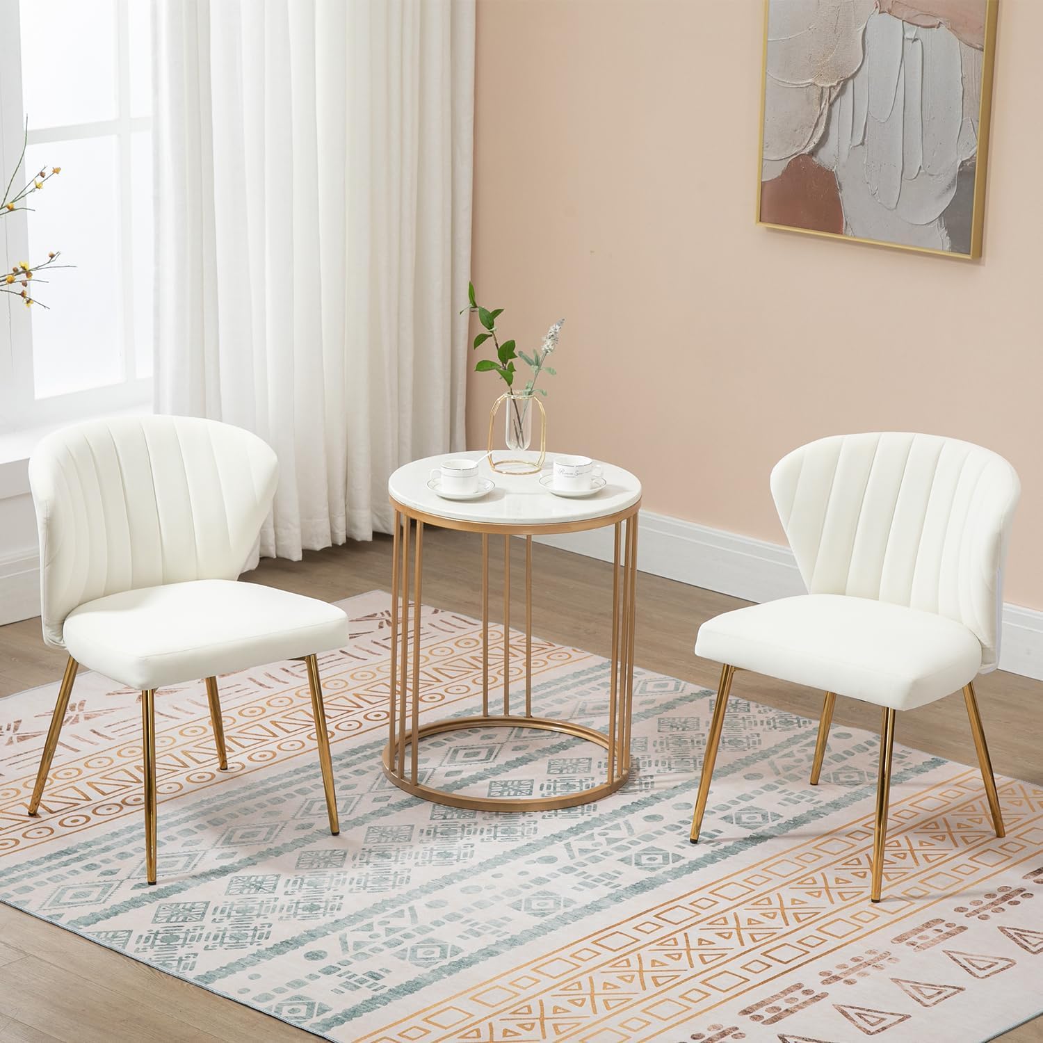 Set di 2 sedie per sala da pranzo, sedia imbottita moderna, in velluto, sedia da cucina con schienale, sedia ergonomica con gambe dorate, sedia da pranzo per soggiorno, cucina, camera da